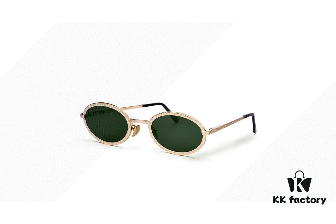 Chanel 2025 New Arrival Women's Oval Vintage French Style Sunglasses for Round Face, Slimming Narrow Frame with Sparkling Metal Trim, High-End Unisex Design