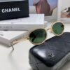 Chanel 2025 New Arrival Women's Oval Vintage French Style Sunglasses for Round Face, Slimming Narrow Frame with Sparkling Metal Trim, High-End Unisex Design