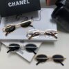 Chanel 2025 New Arrival Women's Oval Vintage French Style Sunglasses for Round Face, Slimming Narrow Frame with Sparkling Metal Trim, High-End Unisex Design