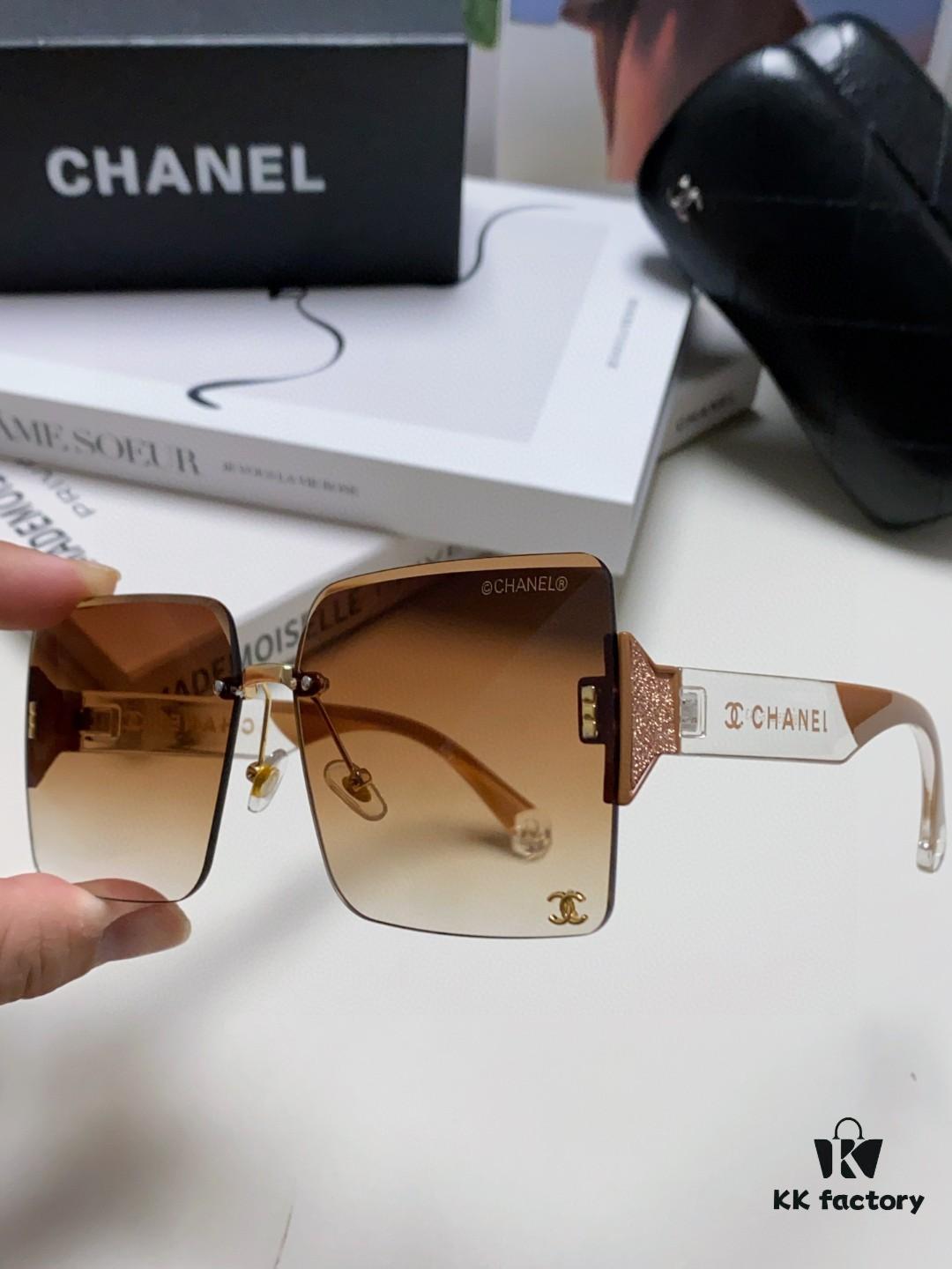 Chanel 2025 Fashion New Large Frame Double C Letter Wide Temple Sunglasses for Women, Versatile UV Protection Eyewear
