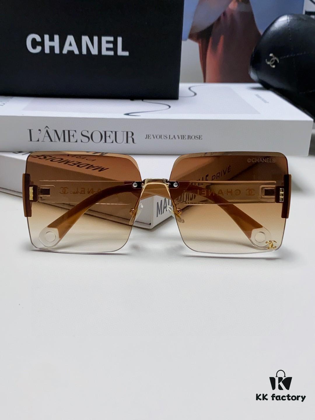 Chanel 2025 Fashion New Large Frame Double C Letter Wide Temple Sunglasses for Women, Versatile UV Protection Eyewear