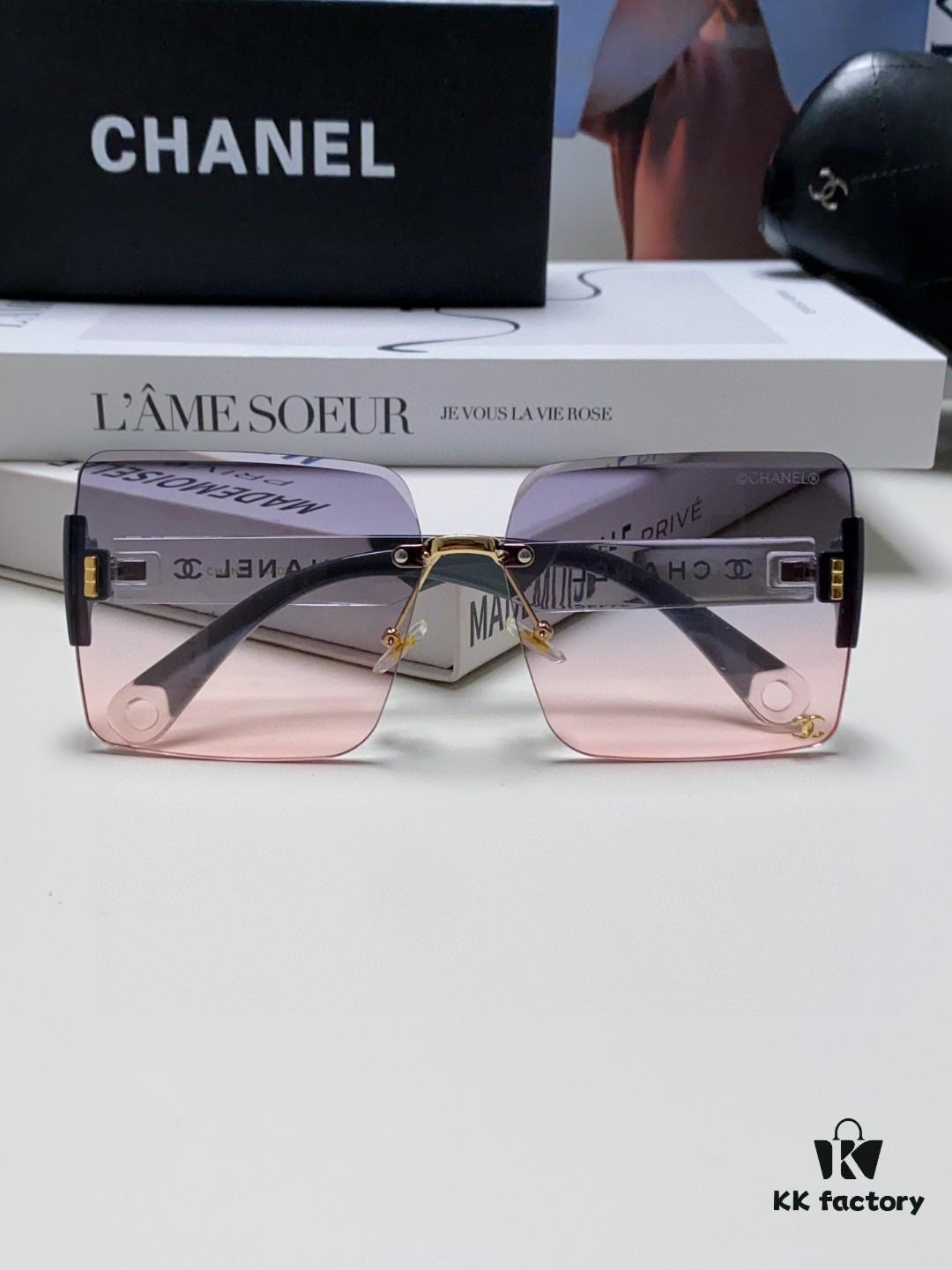 Chanel 2025 Fashion New Large-Frame Double C Letter Wide-Temple Sunglasses for Women, Versatile Sunglasses
