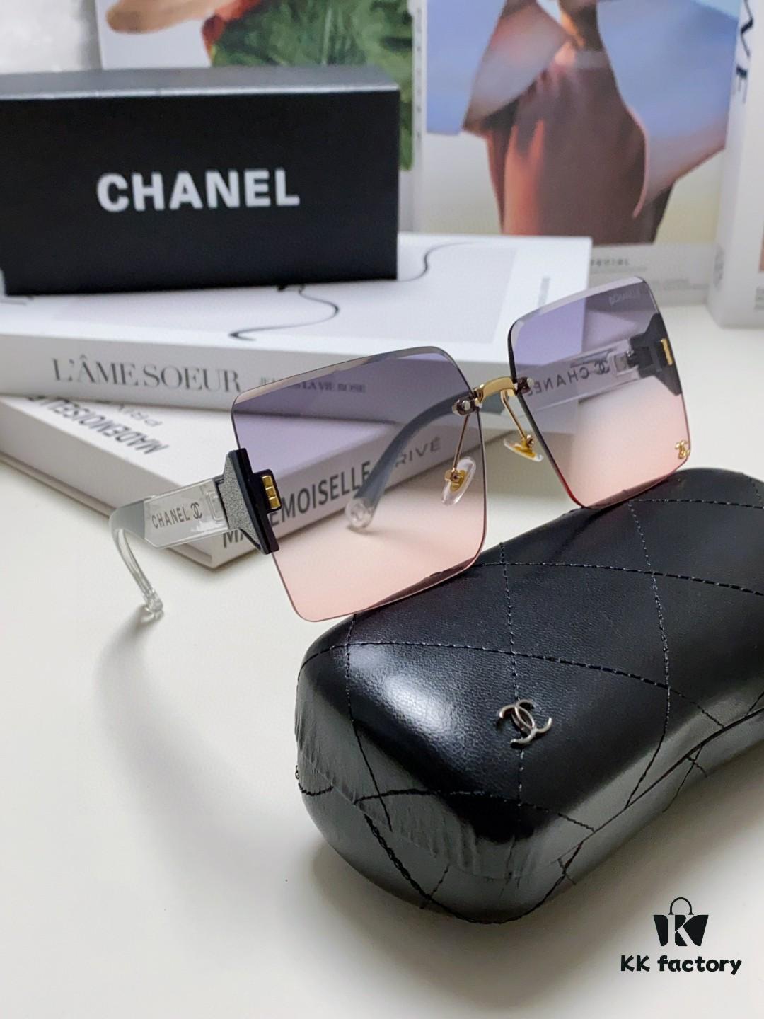 Chanel 2025 Fashion New Large-Frame Double C Letter Wide-Temple Sunglasses for Women, Versatile Sunglasses