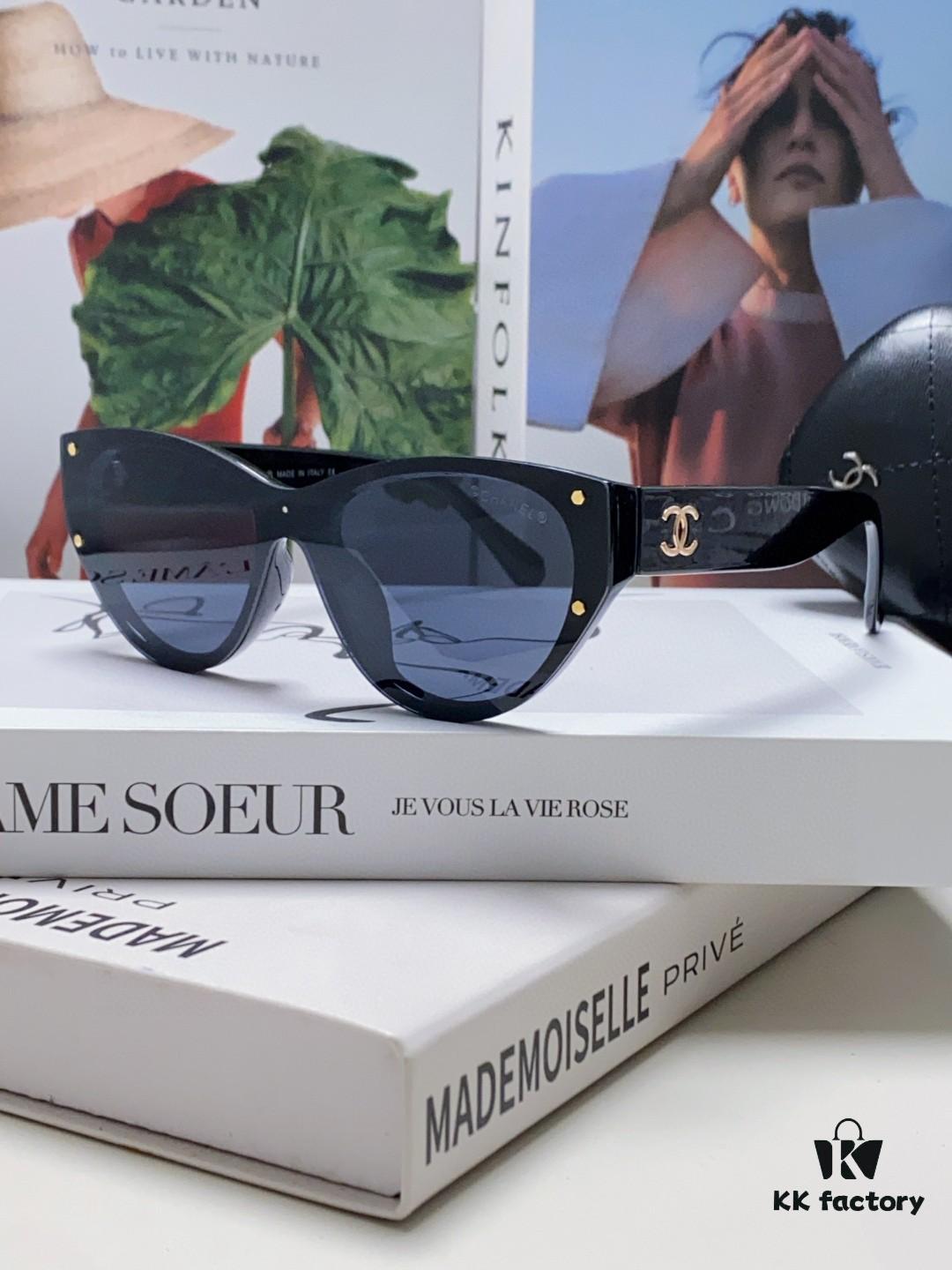 Chanel 24SS New Arrival Oval Women's Sunglasses with Double C Logo Design