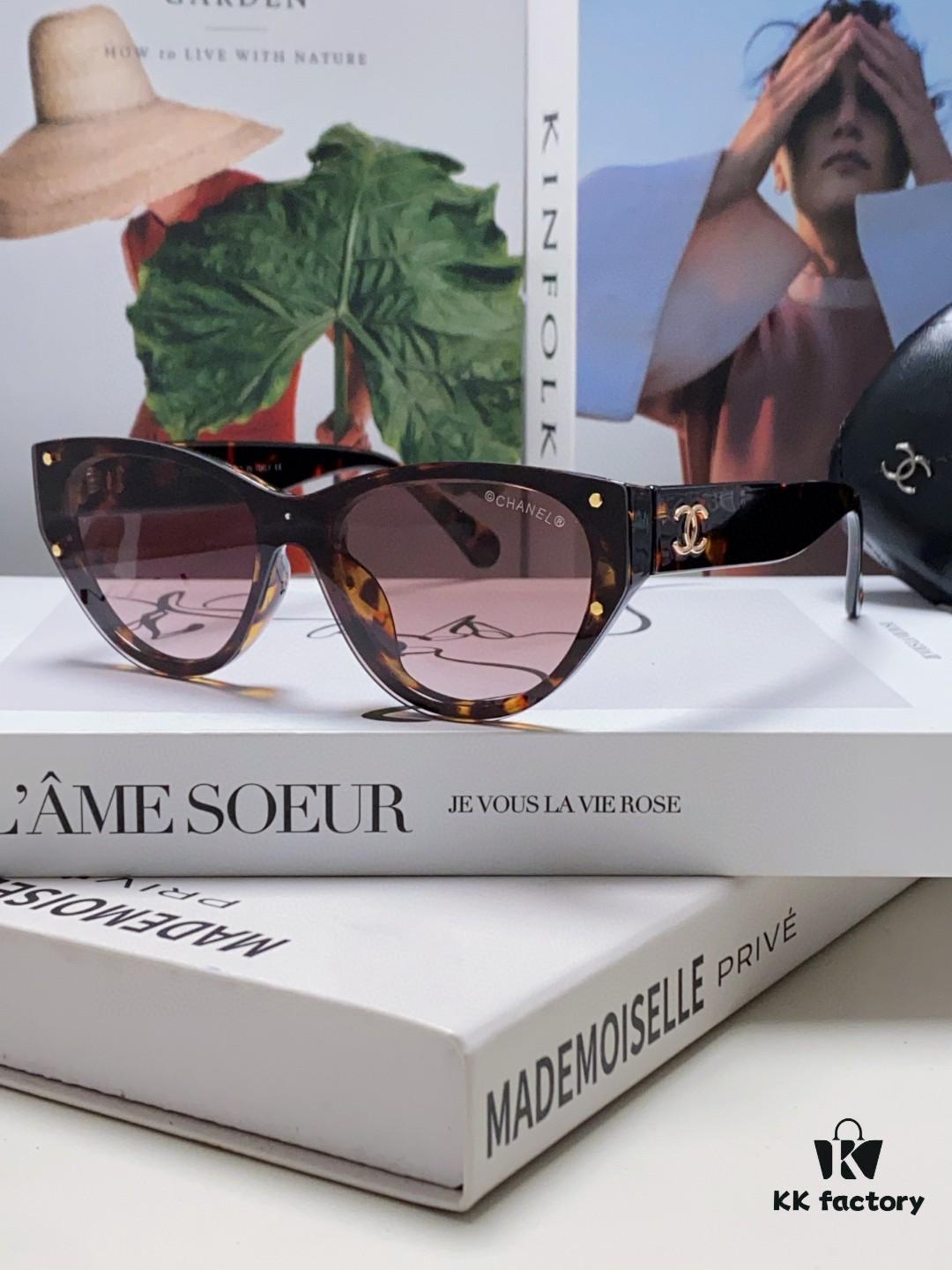 Chanel 24SS New Arrival Oval Women's Sunglasses with Double C Logo Design