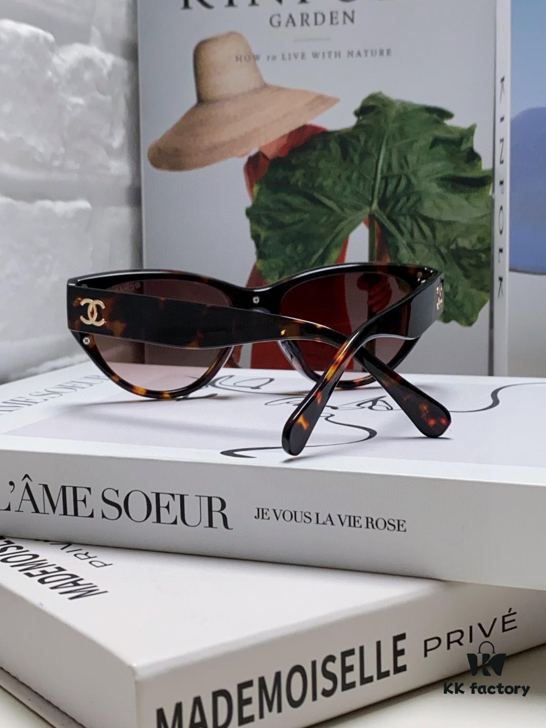 Chanel 24SS New Arrival Oval Women's Sunglasses with Double C Logo Design