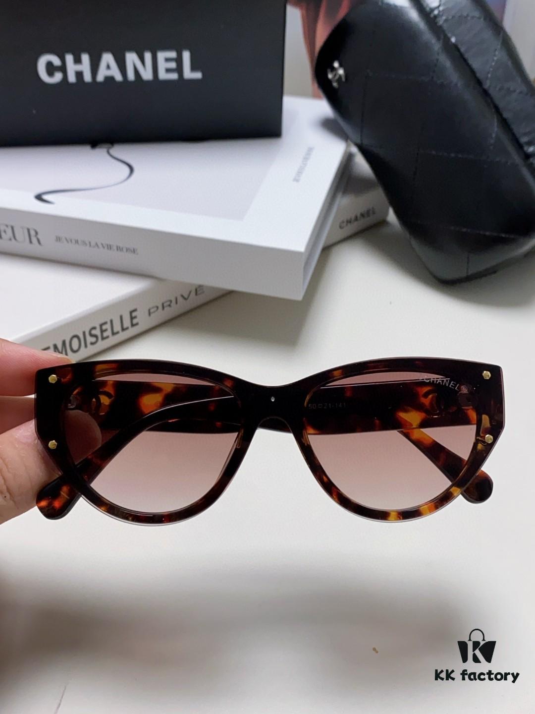 Chanel 24SS New Arrival Oval Women's Sunglasses with Double C Logo Design