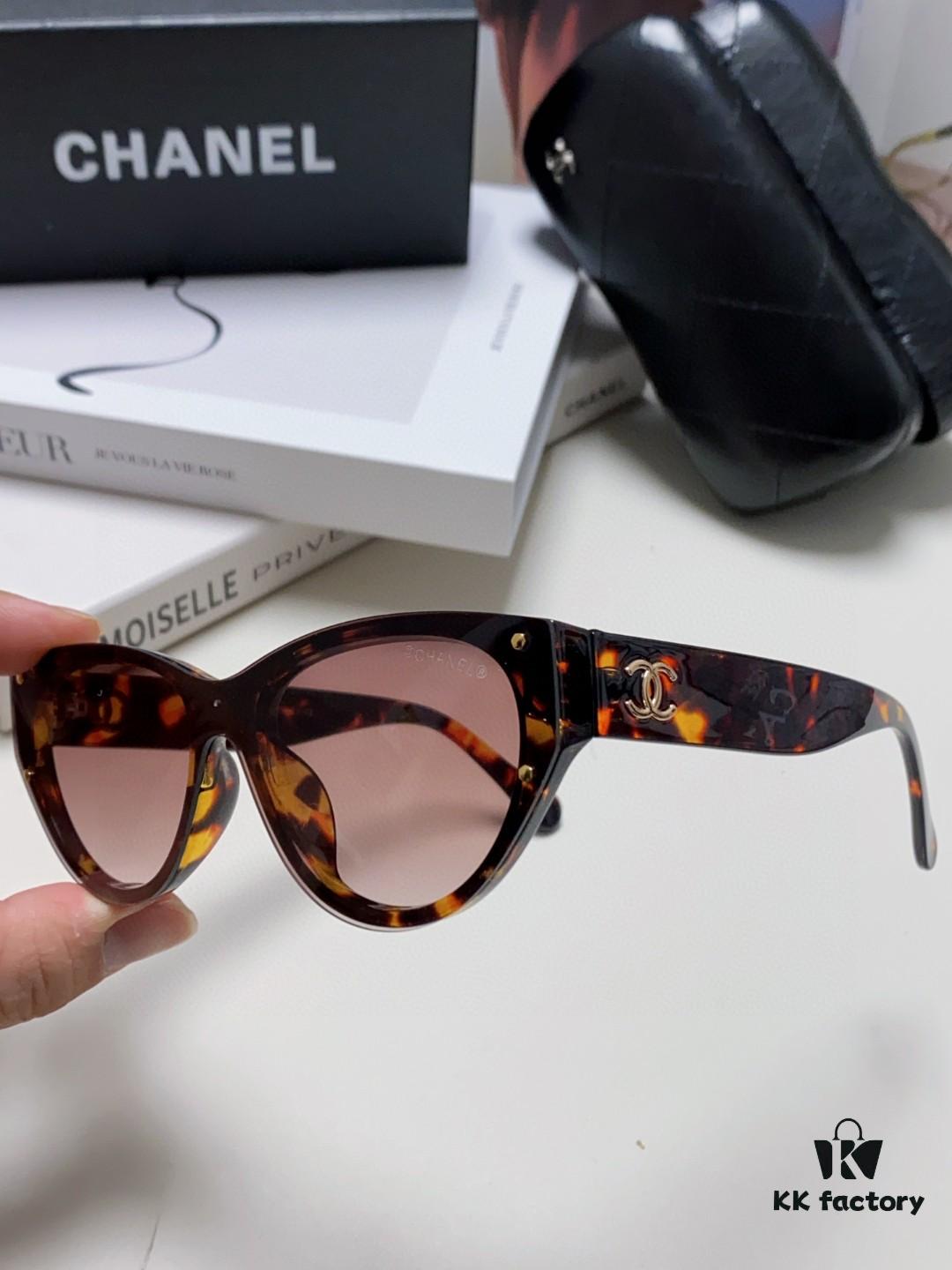 Chanel 24SS New Arrival Oval Women's Sunglasses with Double C Logo Design