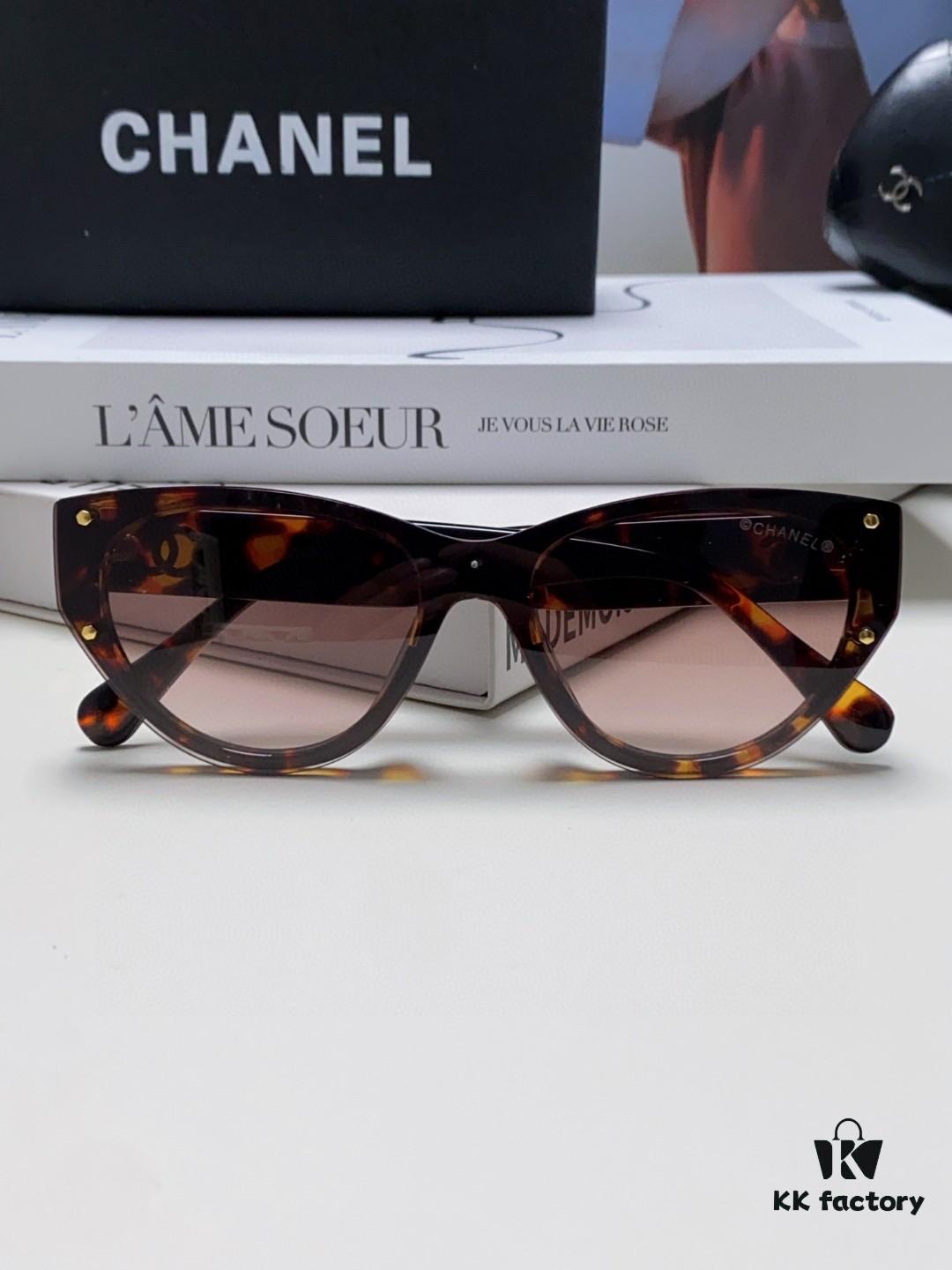 Chanel 24SS New Arrival Oval Women's Sunglasses with Double C Logo Design