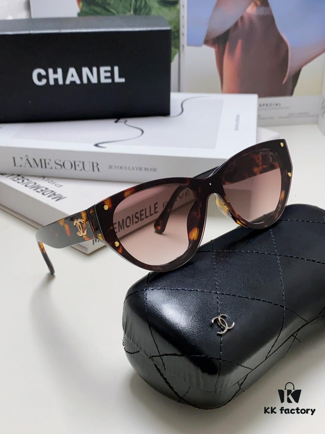 Chanel 24SS New Arrival Oval Women's Sunglasses with Double C Logo Design