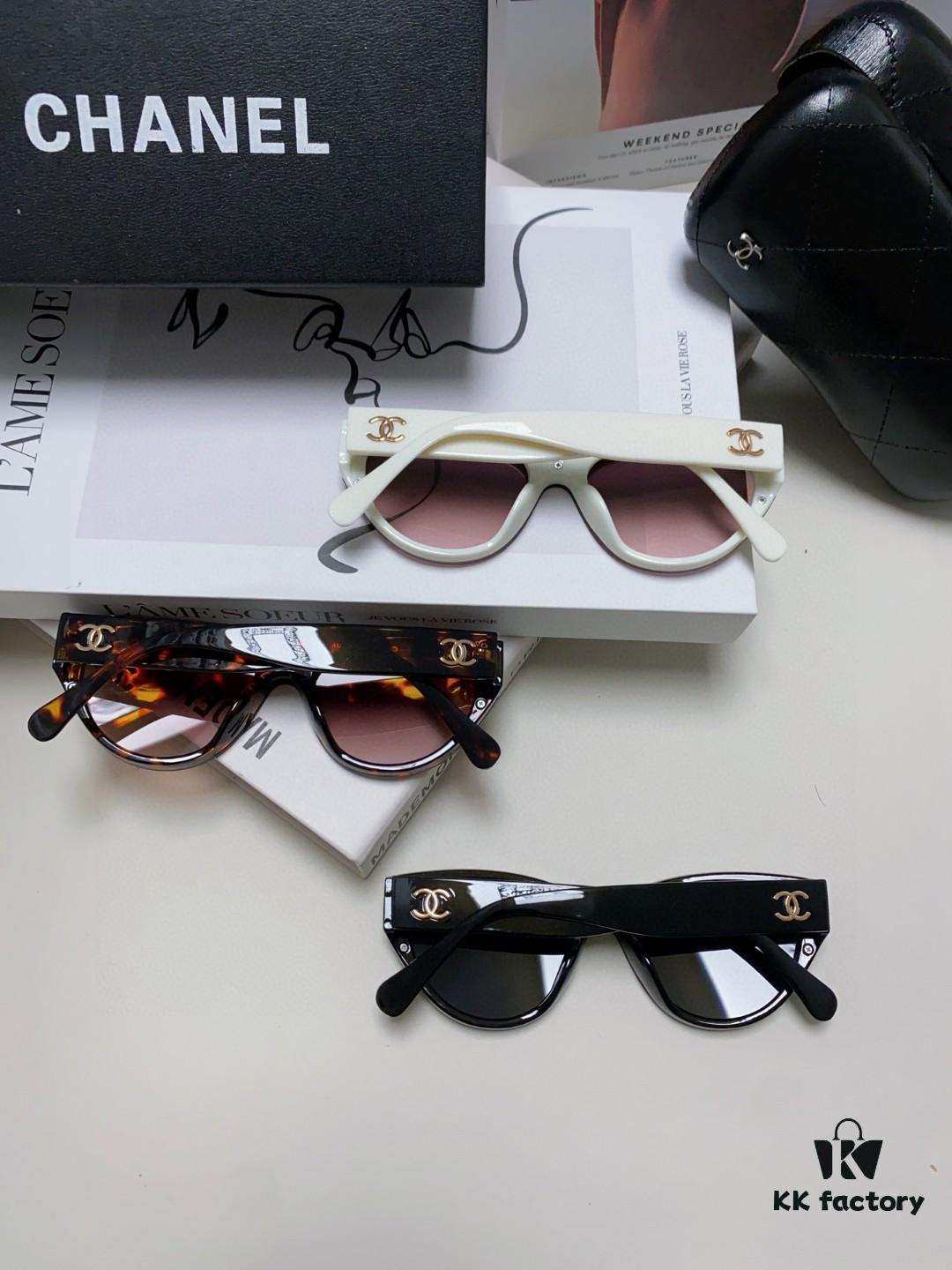 Chanel 24SS New Arrival Oval Women's Sunglasses with Double C Logo Design