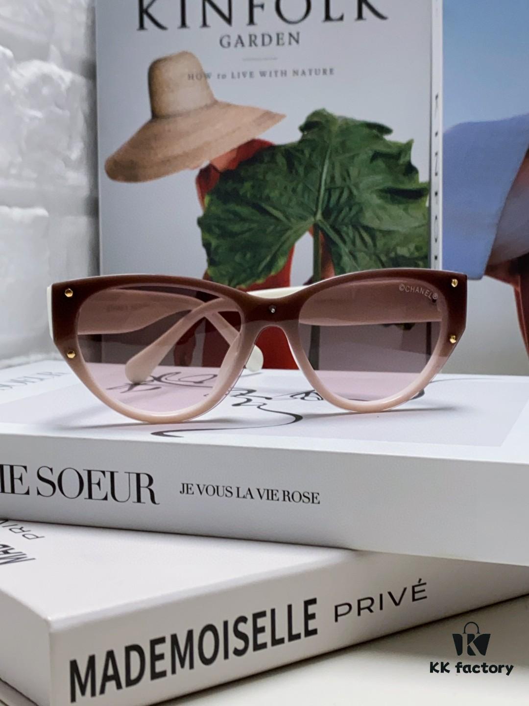 Chanel 24SS New Arrival Elegant Oval Women's Sunglasses with Double C Logo Design