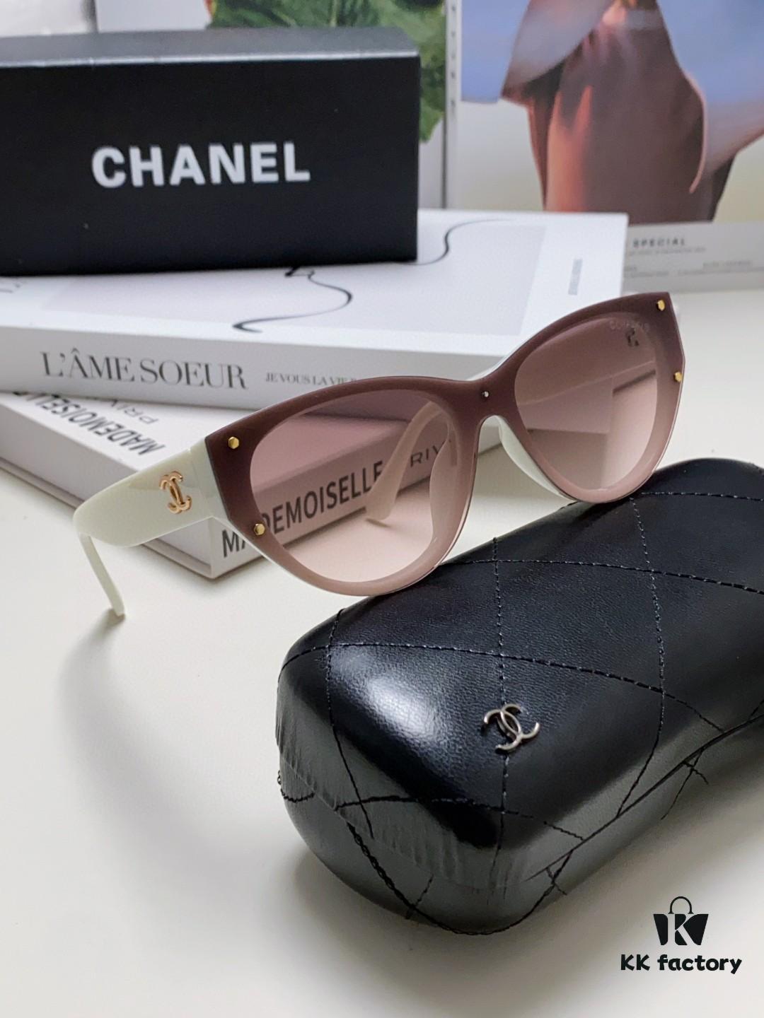 Chanel 24SS New Arrival Elegant Oval Women's Sunglasses with Double C Logo Design