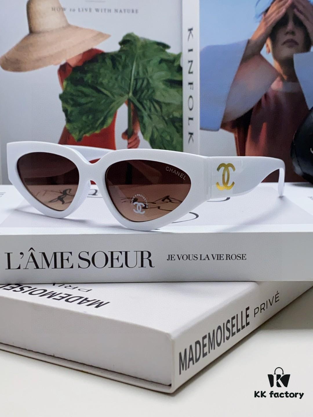 Chanel 2025 New Arrival European and American Cat-Eye Sunglasses for Women, Stylish French-Inspired Fashion Prescription Sun Glasses with UV Protection