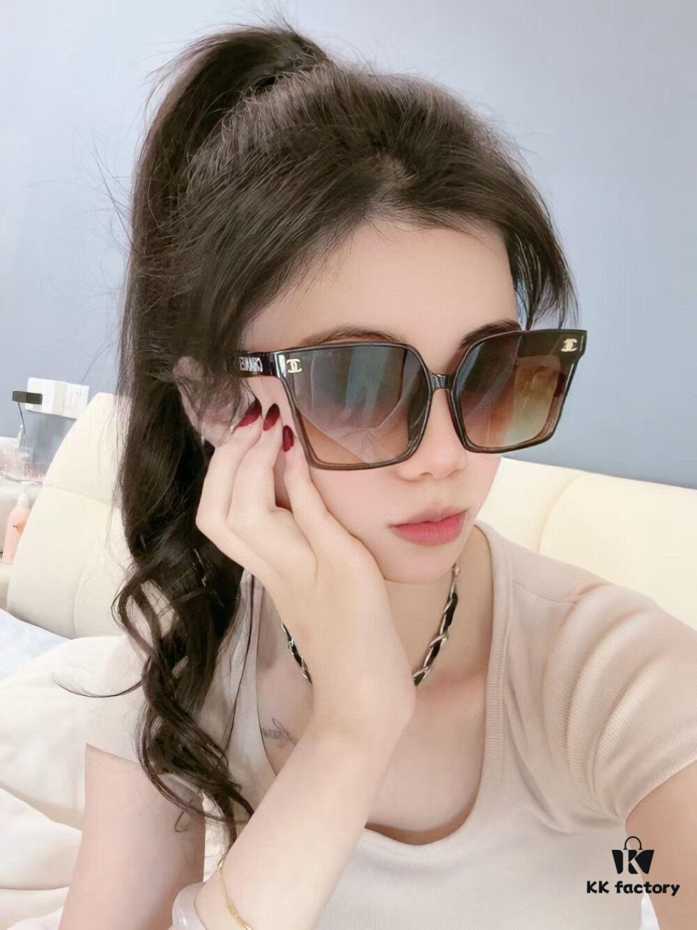 Chanel Oversized Square Sunglasses, Classic Frame Design, Universal Fit for All Face Shapes, Stylish Look with Coats or Dresses, UV Protection