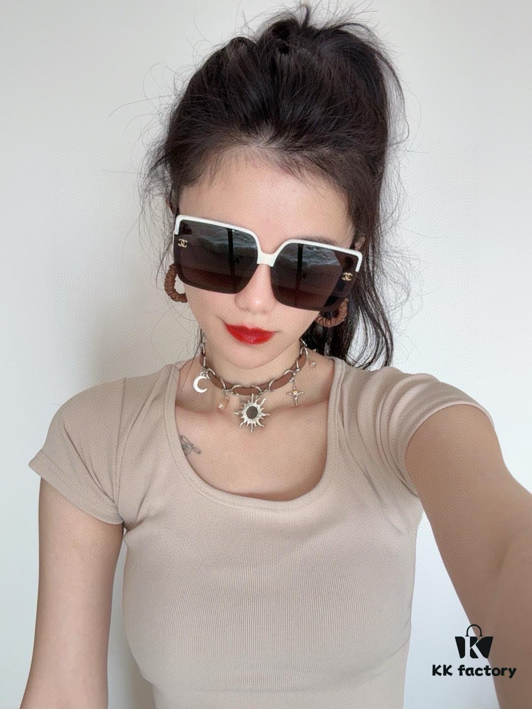 Chanel Oversized Square Sunglasses Classic Design, Flattering on All Face Shapes, Stylish with Coats or Dresses, UV Protection, Model: CH1130