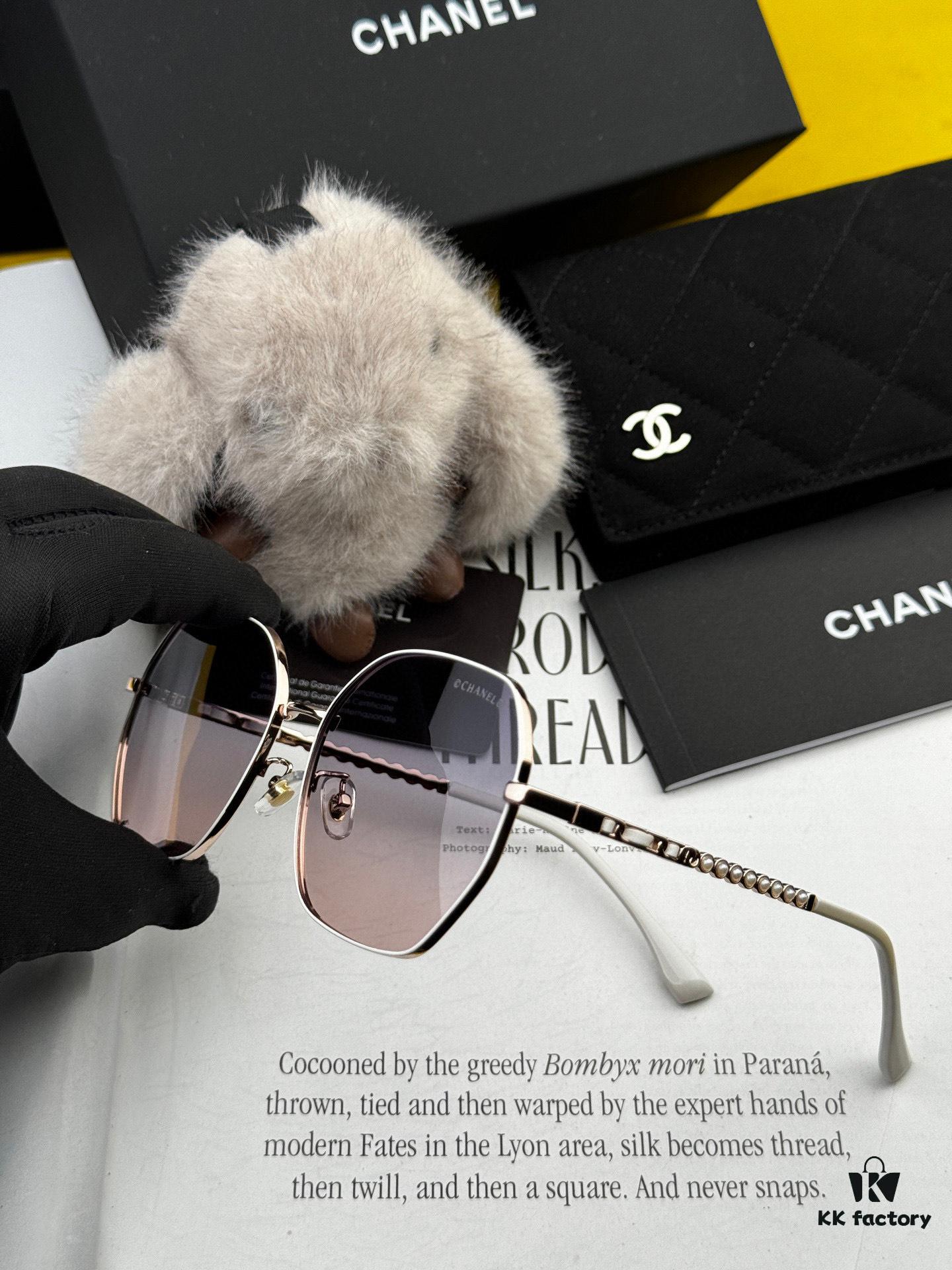New CHANEL Chanel Sunglasses with Square Frame and Classic Pearl Accents