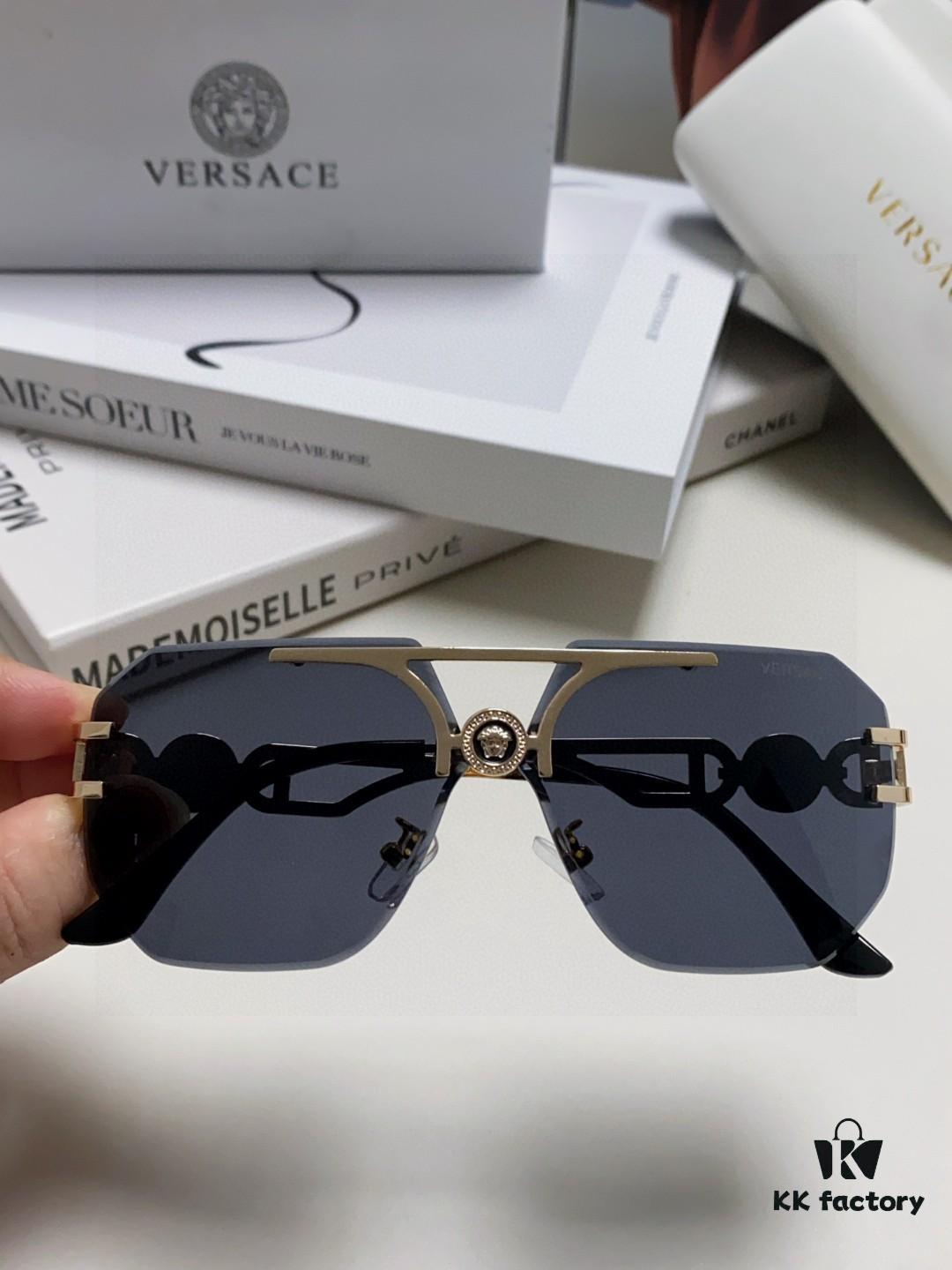 VERSACE 2025 Women's Square Frame Oversized Sunglasses, European Fashion Style, Carved Design, Xiaohongshu Trend