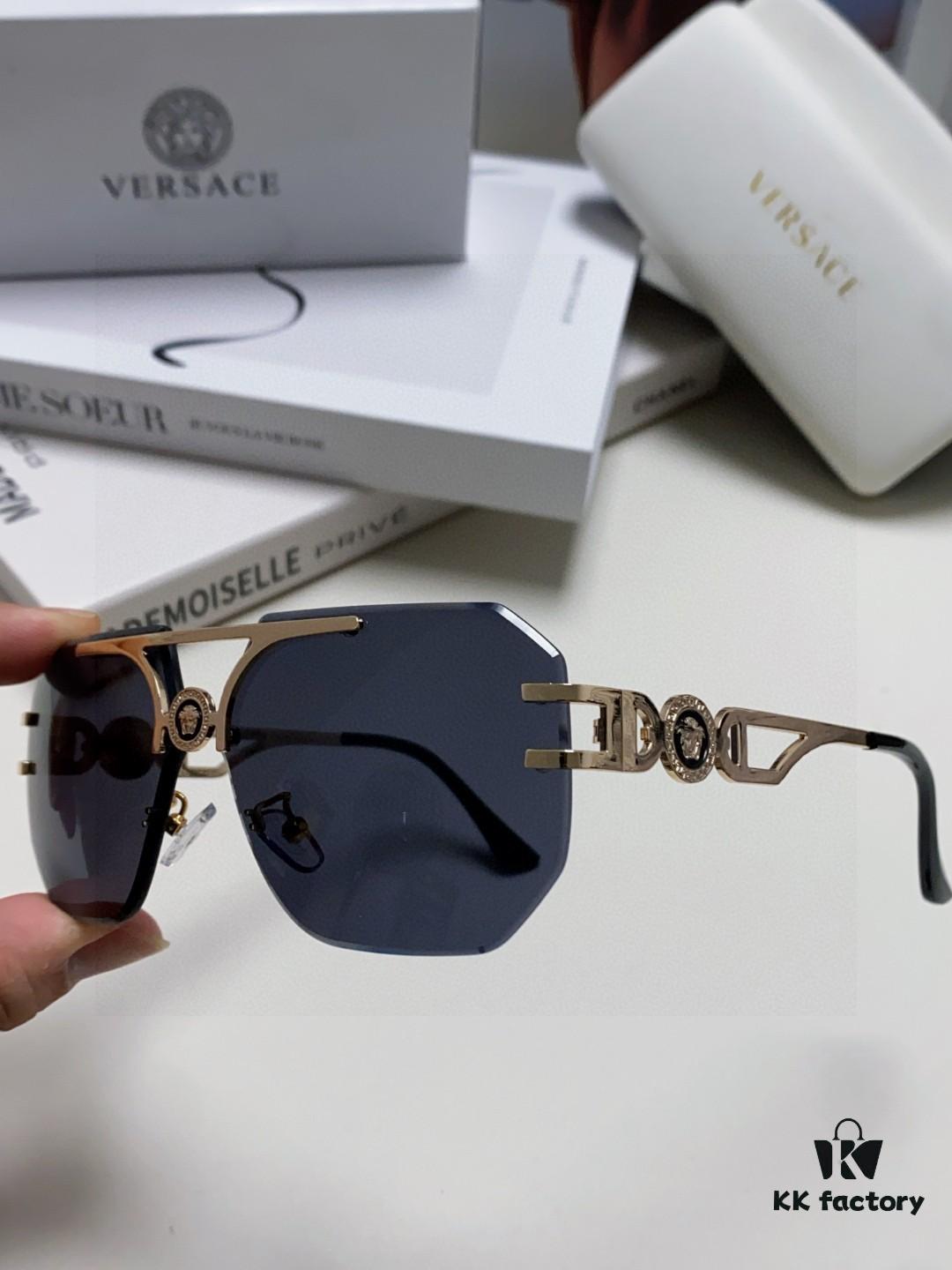 VERSACE 2025 Women's Square Frame Oversized Sunglasses, European Fashion Style, Carved Design, Xiaohongshu Trend