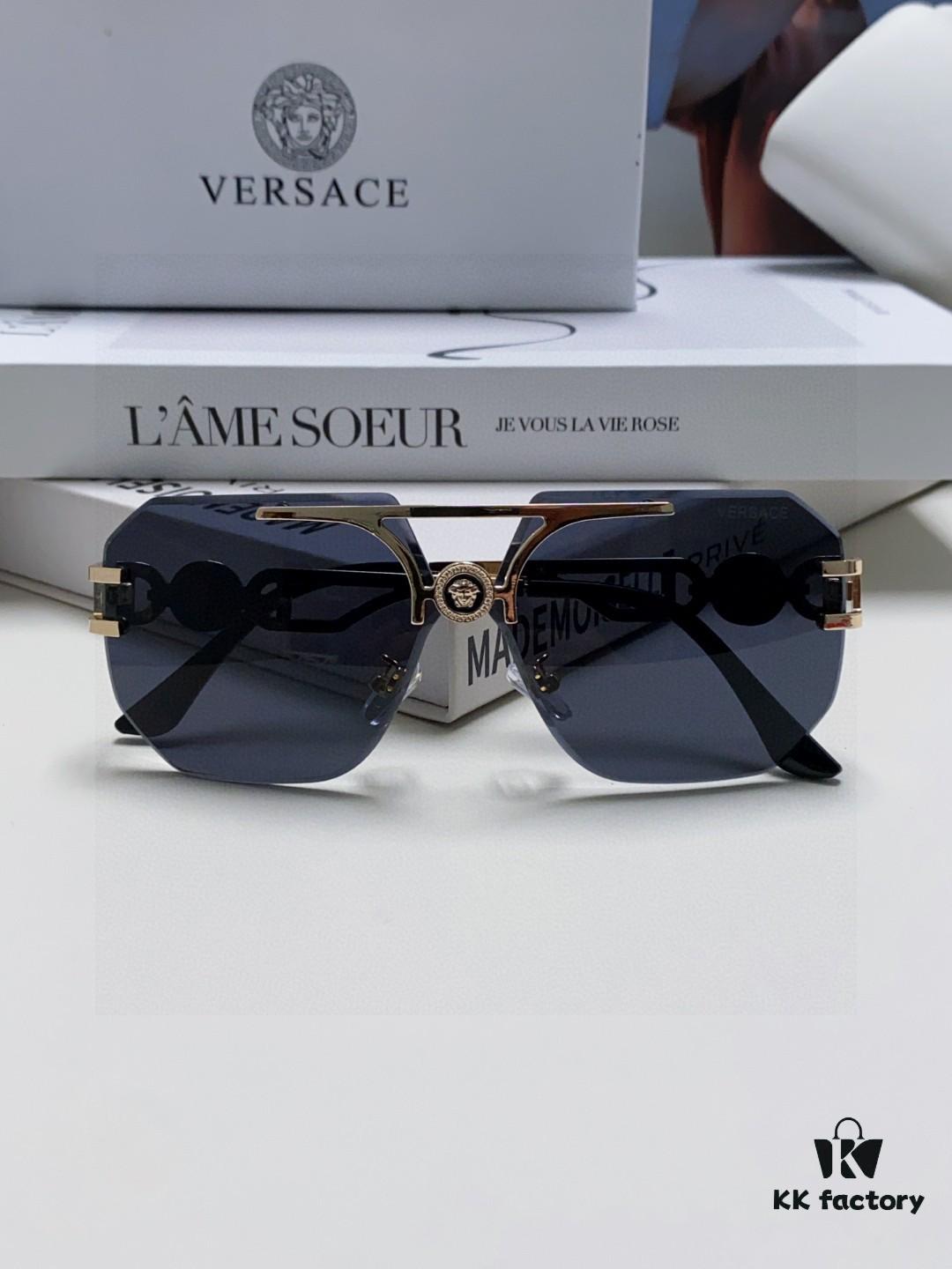 VERSACE 2025 Women's Square Frame Oversized Sunglasses, European Fashion Style, Carved Design, Xiaohongshu Trend
