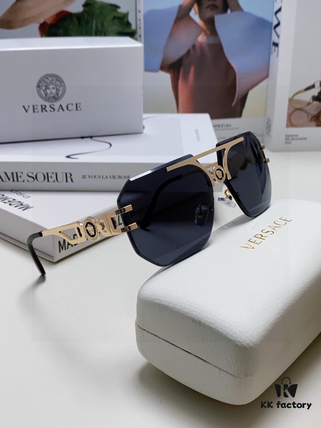 VERSACE 2025 Women's Square Frame Oversized Sunglasses, European Fashion Style, Carved Design, Xiaohongshu Trend