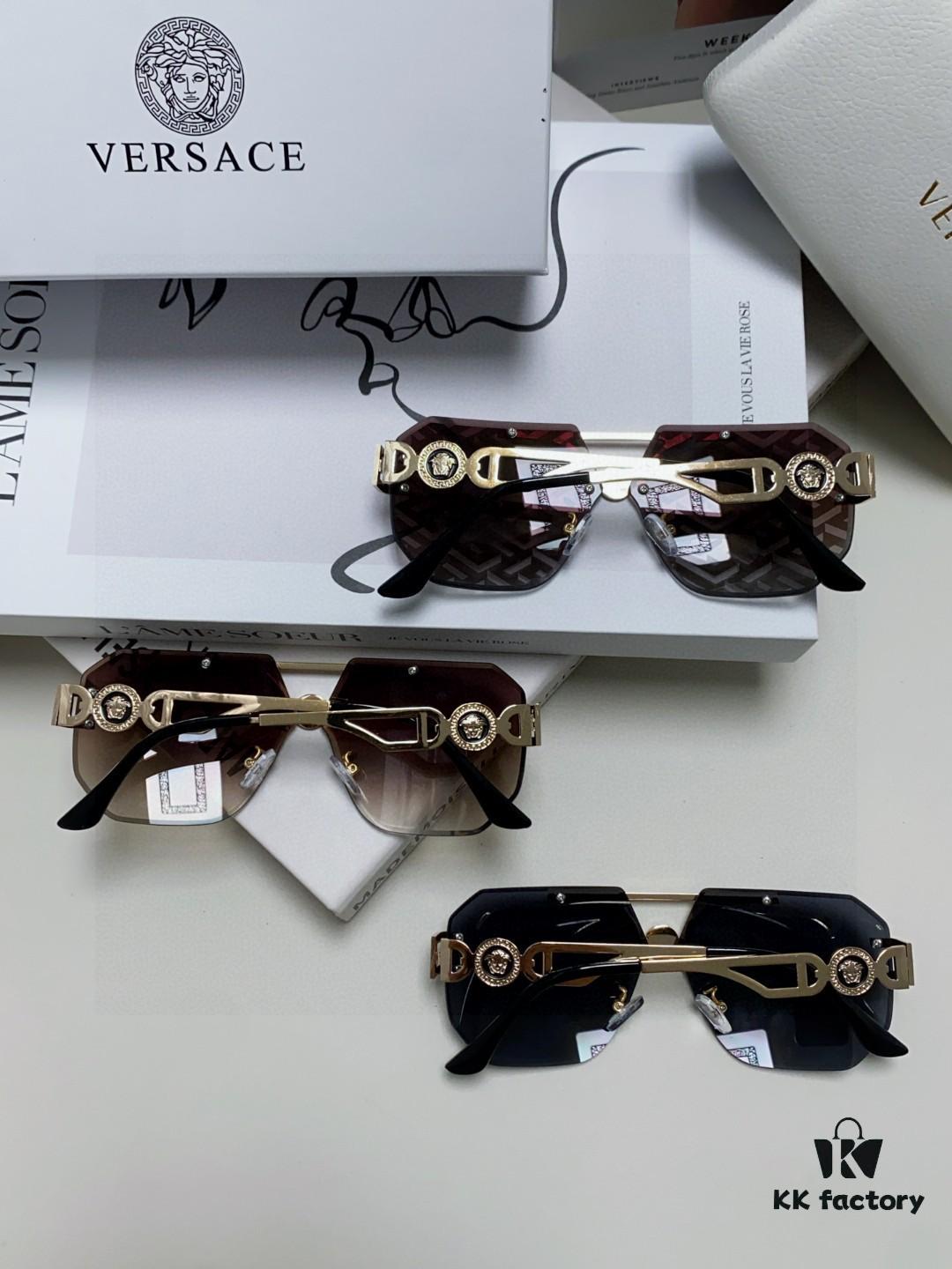 VERSACE 2025 Women's Square Frame Oversized Sunglasses, European Fashion Style, Carved Design, Xiaohongshu Trend