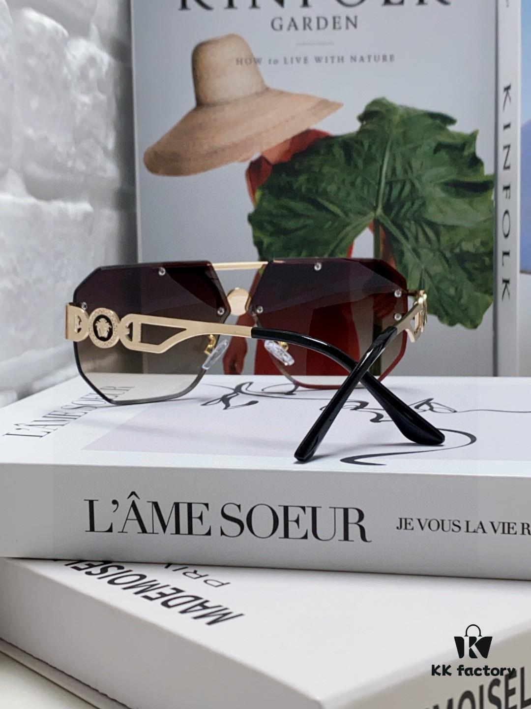 VERSACE 2025 Women's Square Oversized Full-Rim Sunglasses, European Fashion Carved Design, Xiaohongshu Style