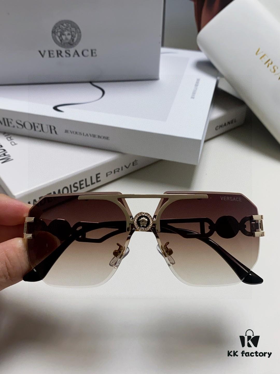 VERSACE 2025 Women's Square Oversized Full-Rim Sunglasses, European Fashion Carved Design, Xiaohongshu Style