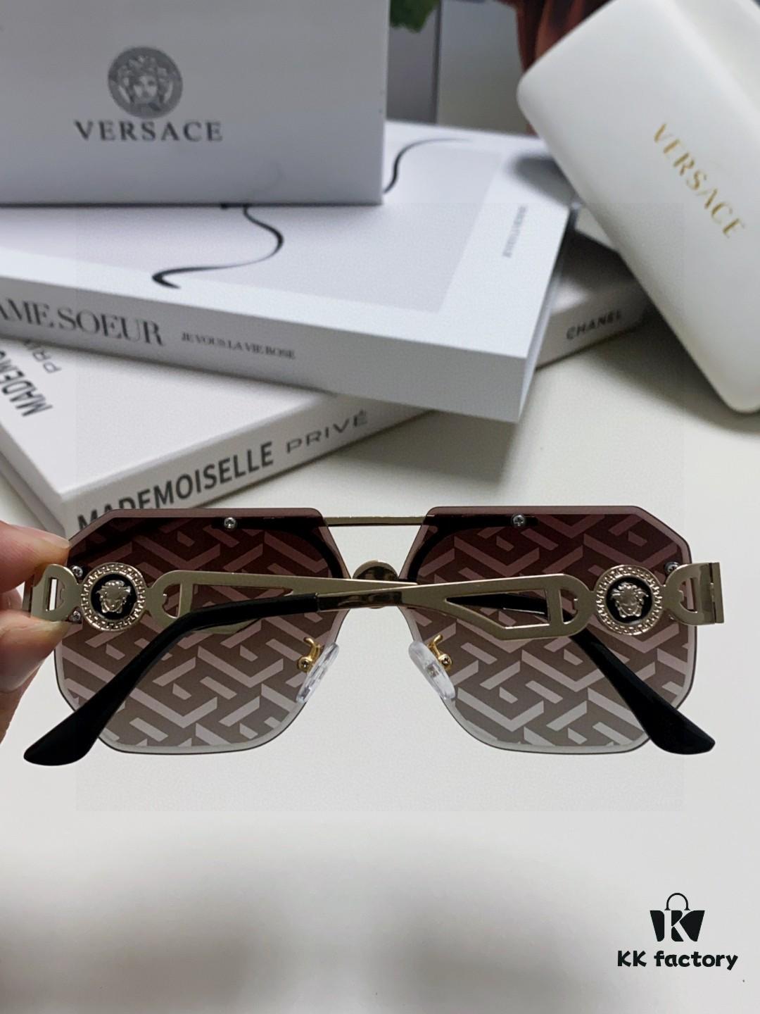 VERSACE Versace 2025 European and American Fashion Women's Square Oversized Full-Rim Sunglasses, Carved Design Xiaohongshu Style