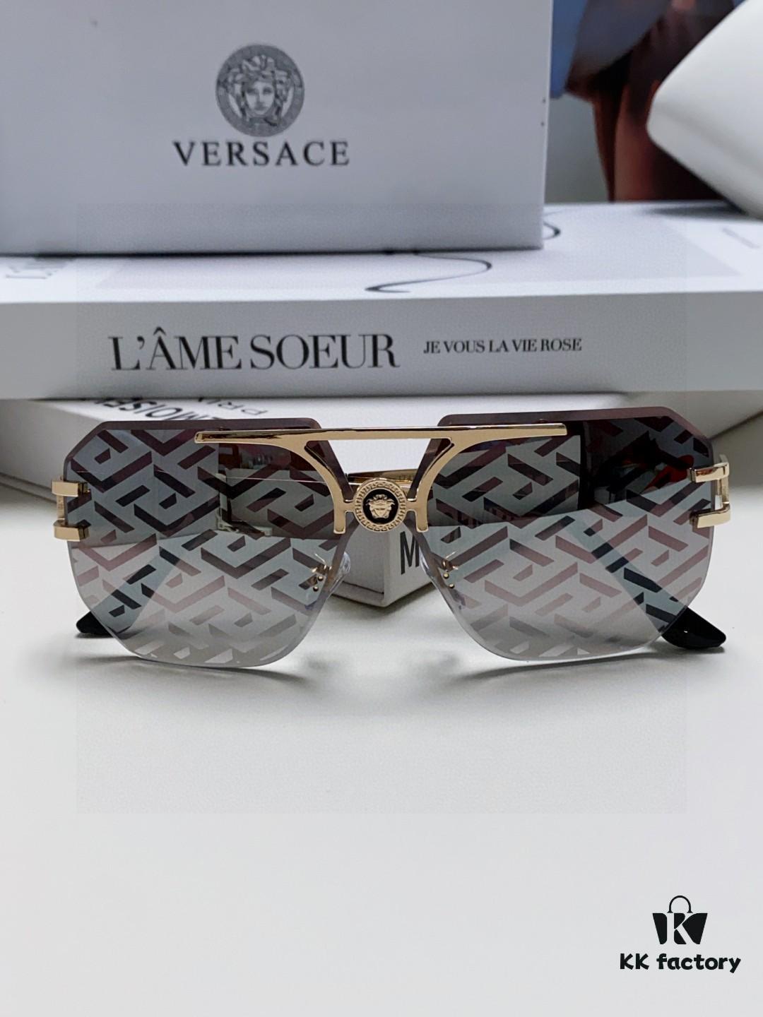 VERSACE Versace 2025 European and American Fashion Women's Square Oversized Full-Rim Sunglasses, Carved Design Xiaohongshu Style