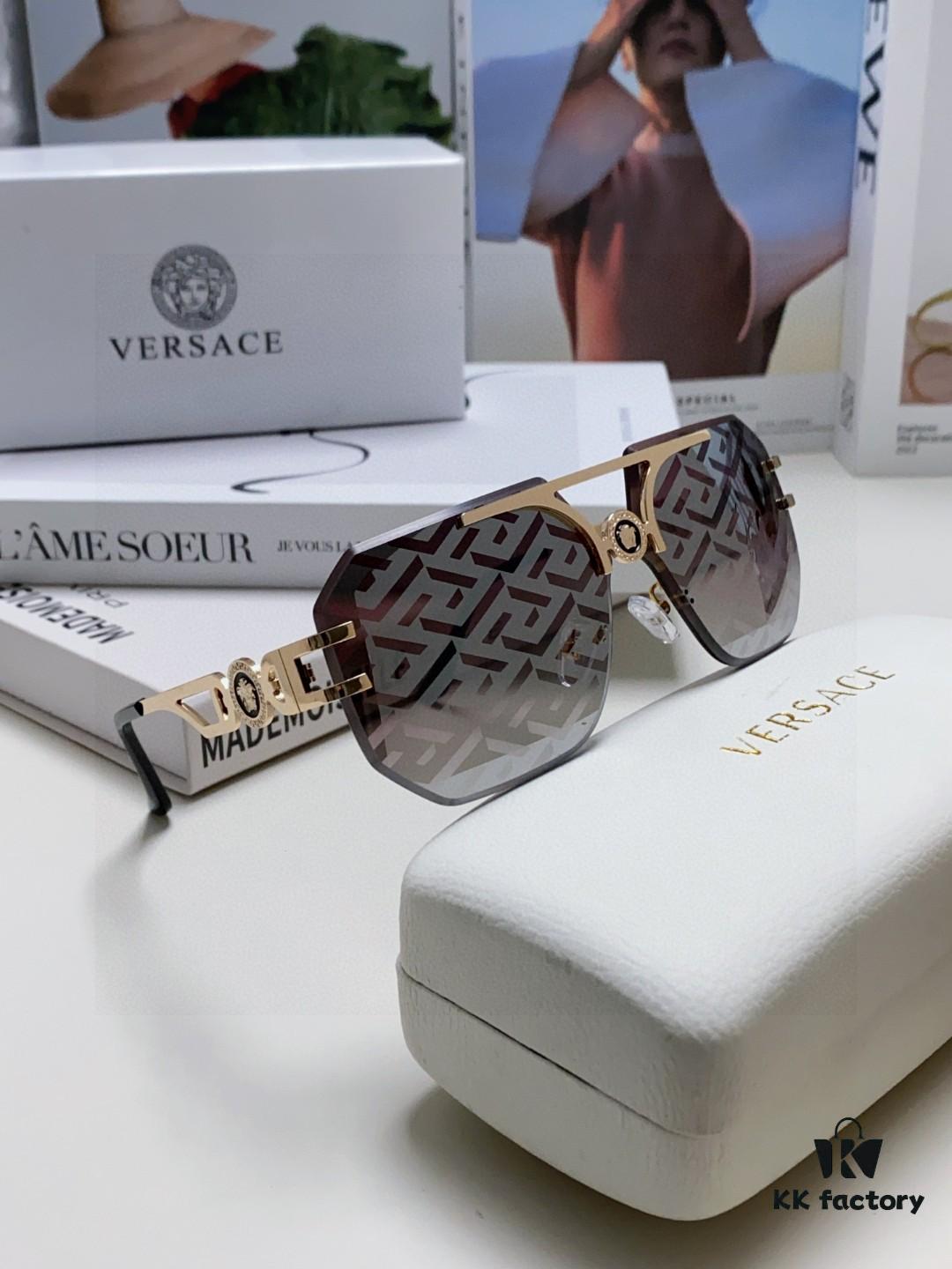 VERSACE Versace 2025 European and American Fashion Women's Square Oversized Full-Rim Sunglasses, Carved Design Xiaohongshu Style