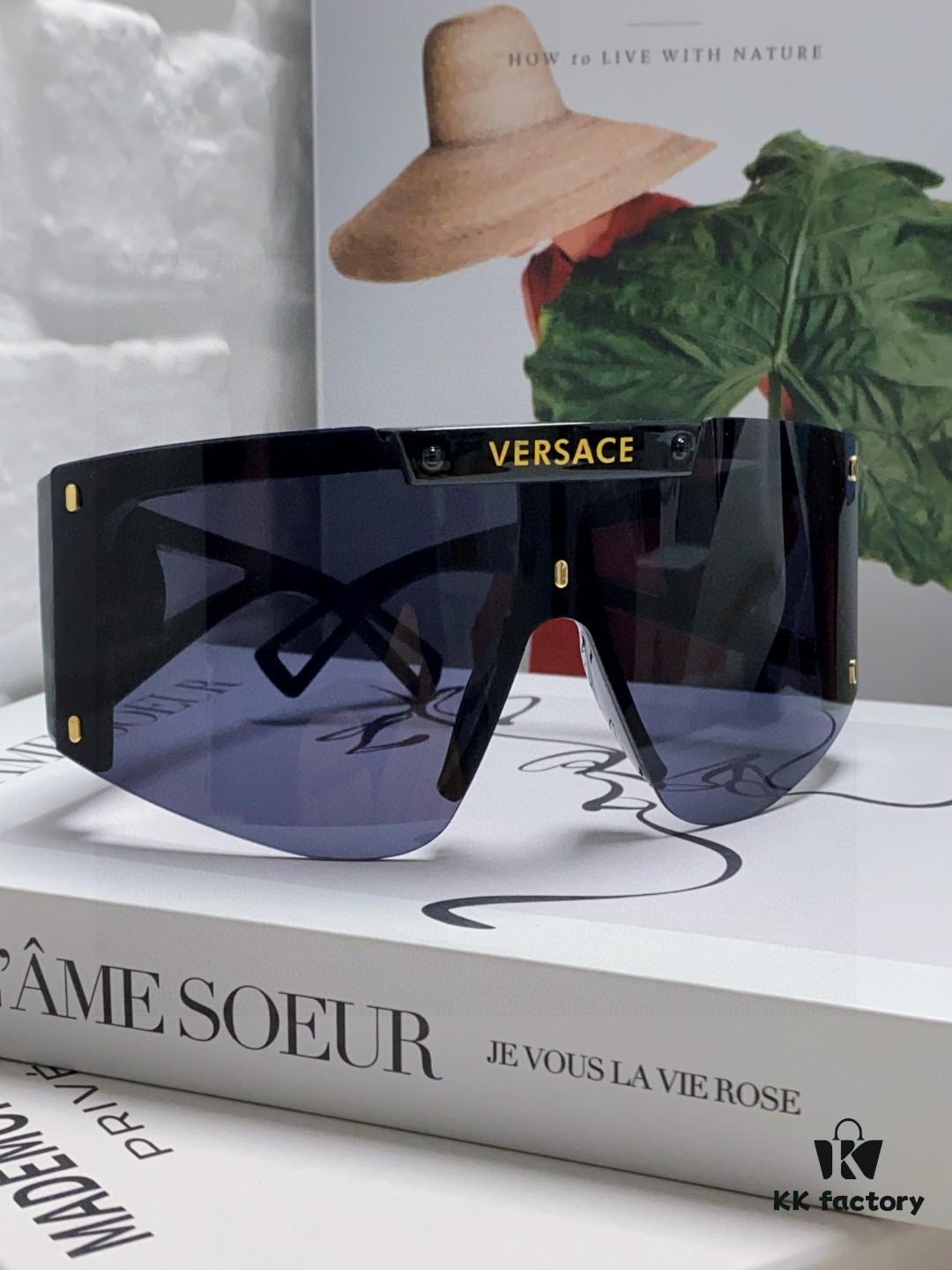 Versace 2025 New Arrival European and American Style One-Piece Sunglasses, Fashionable Oversized Hollow-Out Sunglasses for Men and Women