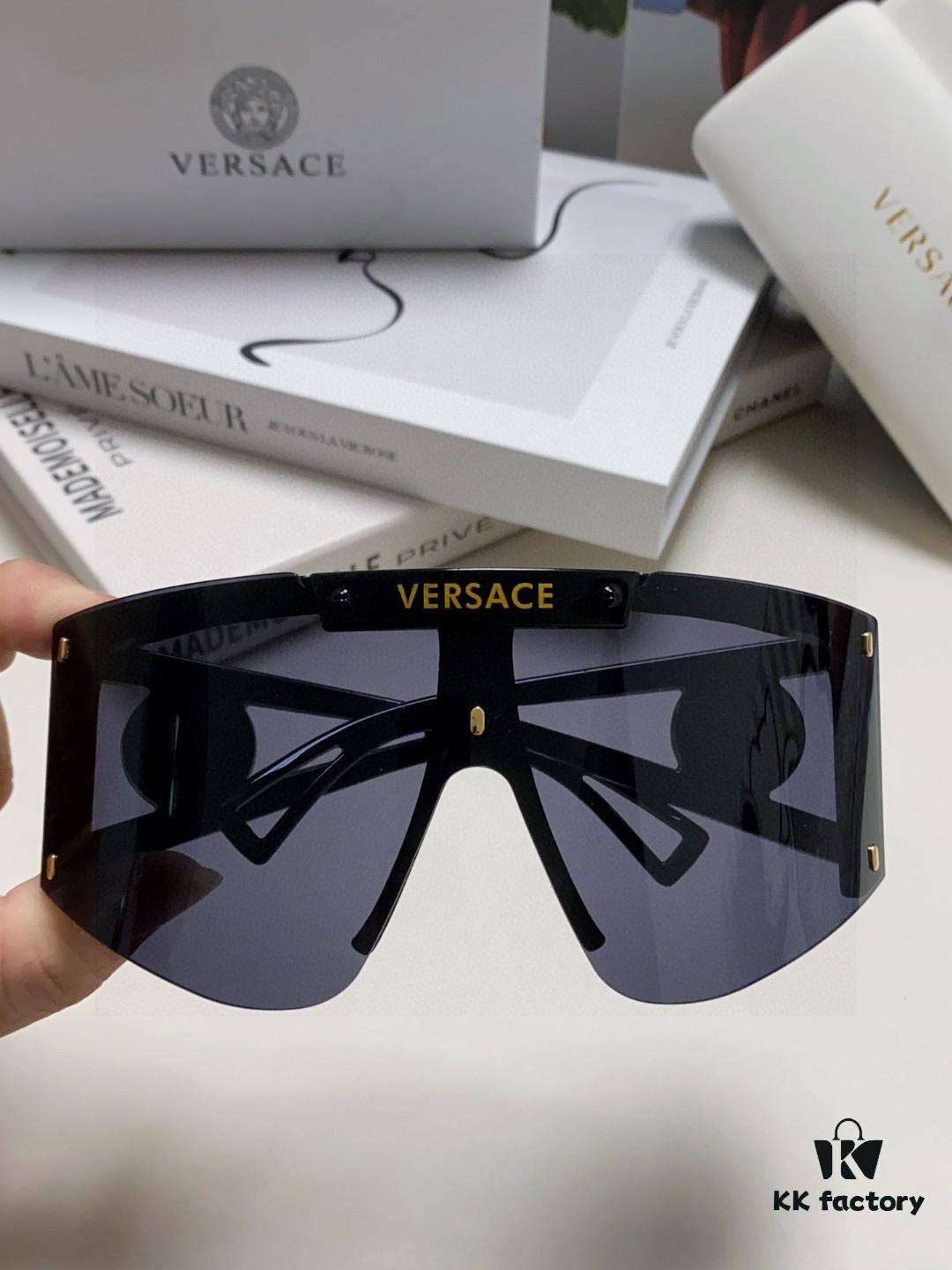Versace 2025 New Arrival European and American Style One-Piece Sunglasses, Fashionable Oversized Hollow-Out Sunglasses for Men and Women