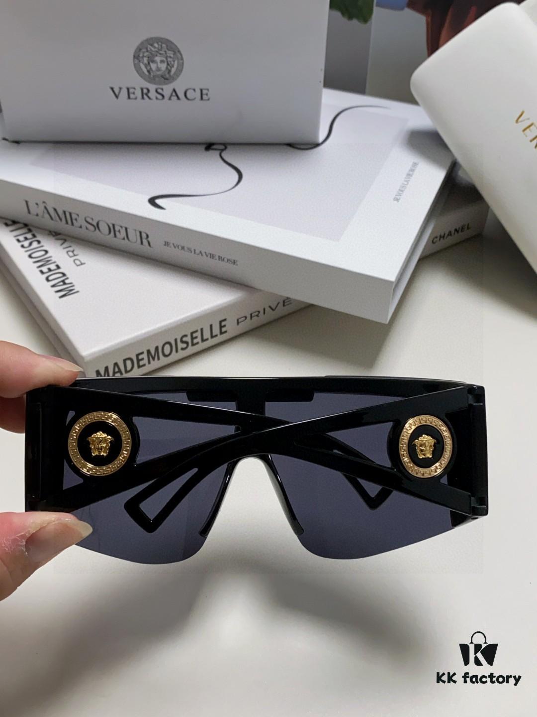 Versace 2025 New Arrival European and American Style One-Piece Sunglasses, Fashionable Oversized Hollow-Out Sunglasses for Men and Women