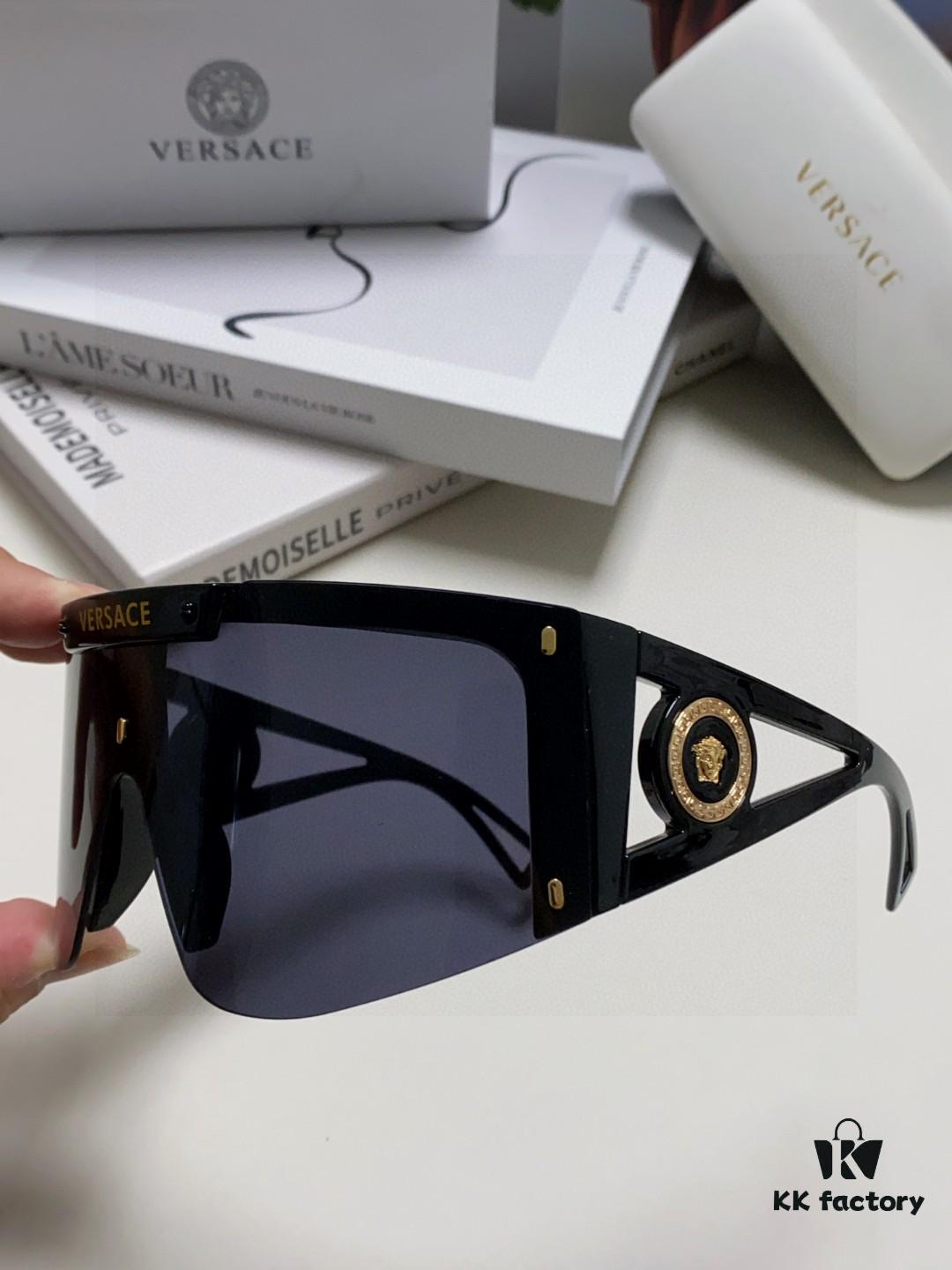 Versace 2025 New Arrival European and American Style One-Piece Sunglasses, Fashionable Oversized Hollow-Out Sunglasses for Men and Women