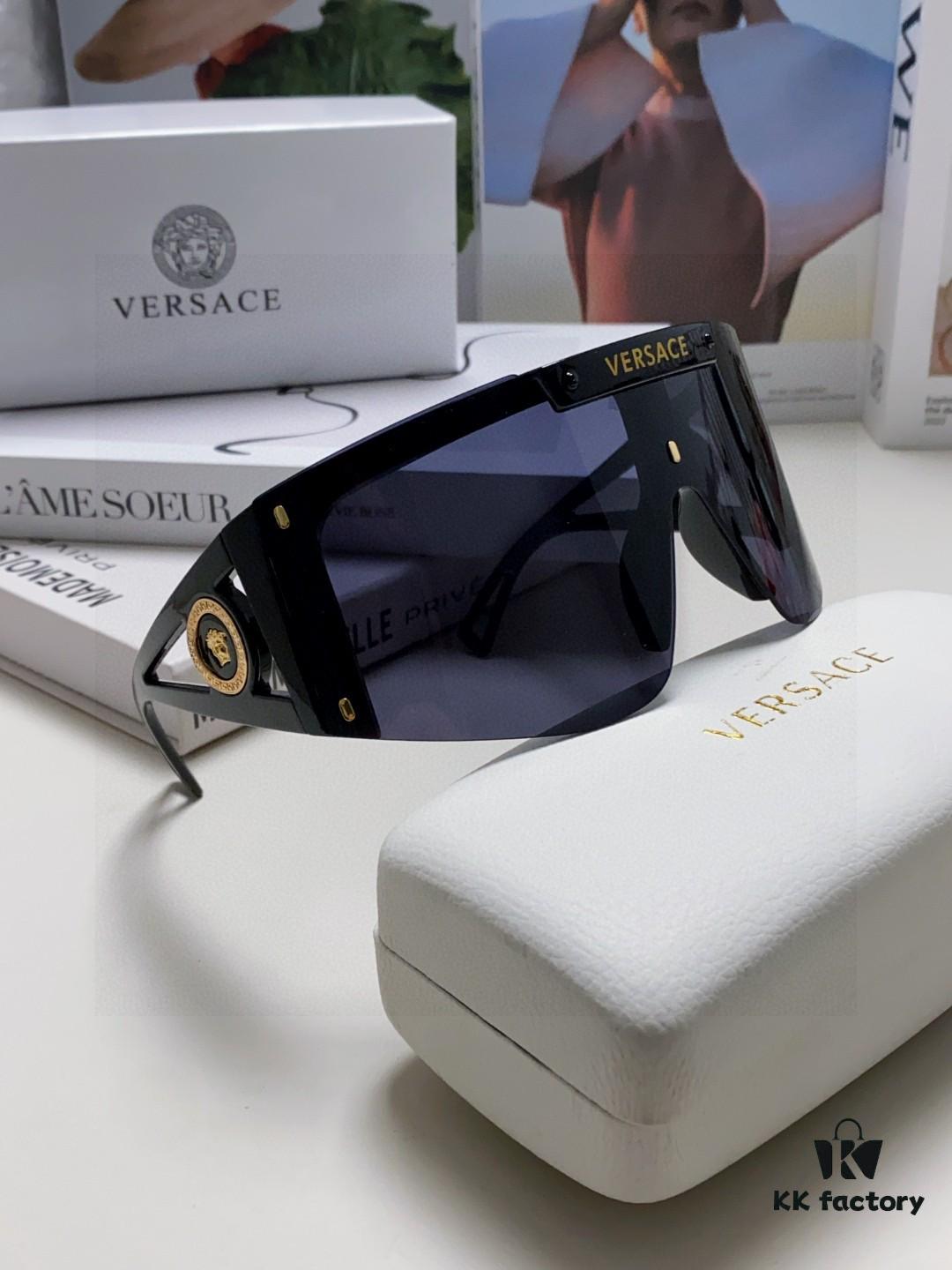 Versace 2025 New Arrival European and American Style One-Piece Sunglasses, Fashionable Oversized Hollow-Out Sunglasses for Men and Women