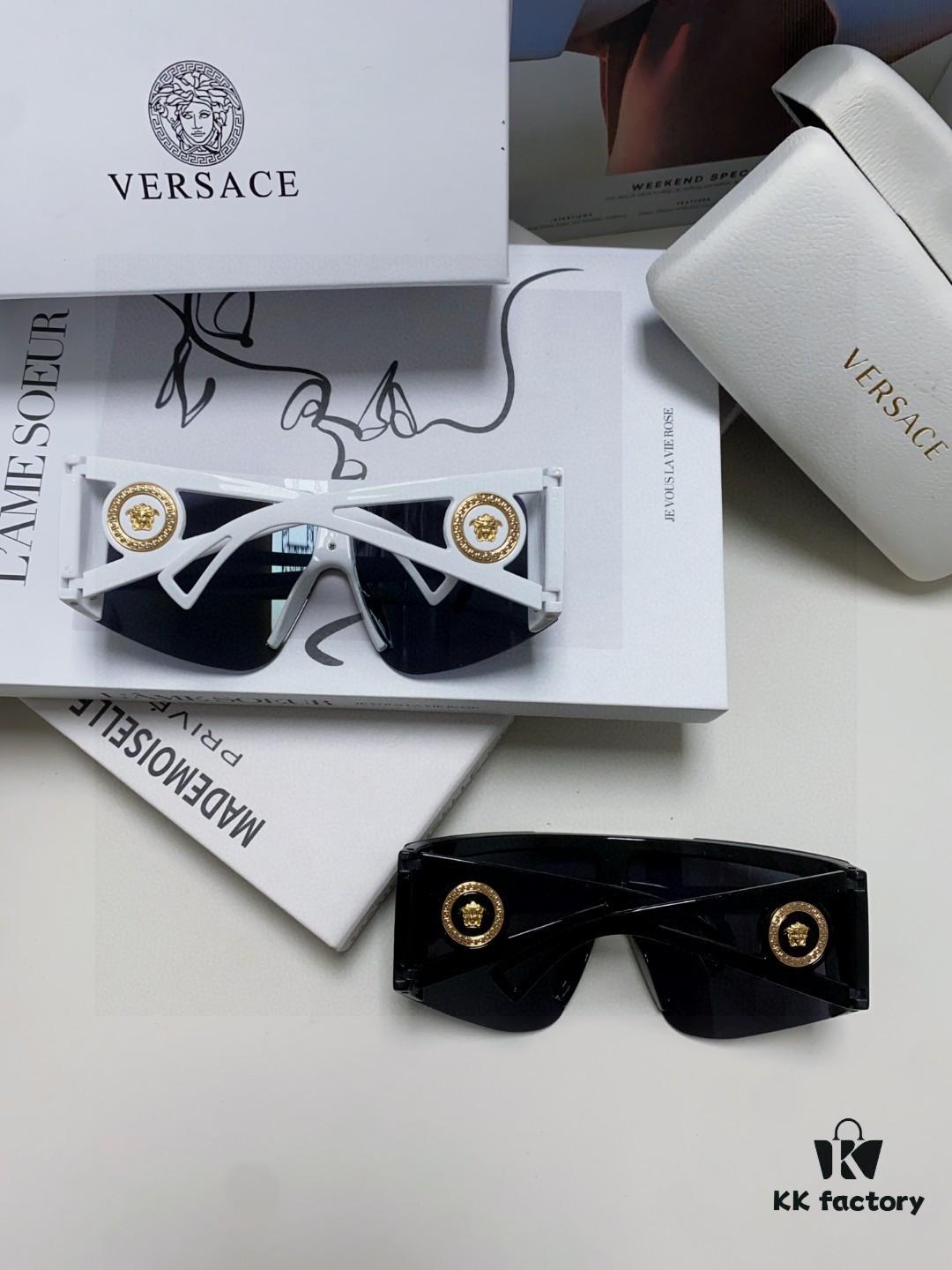 Versace 2025 New Arrival European and American Style One-Piece Sunglasses, Fashionable Oversized Hollow-Out Sunglasses for Men and Women
