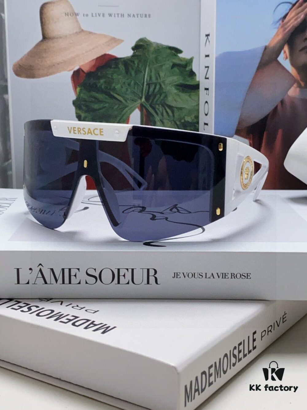 Versace 2025 New Arrival European and American Style One-Piece Sunglasses, Fashionable Oversized Hollow-Out Sunglasses for Men and Women