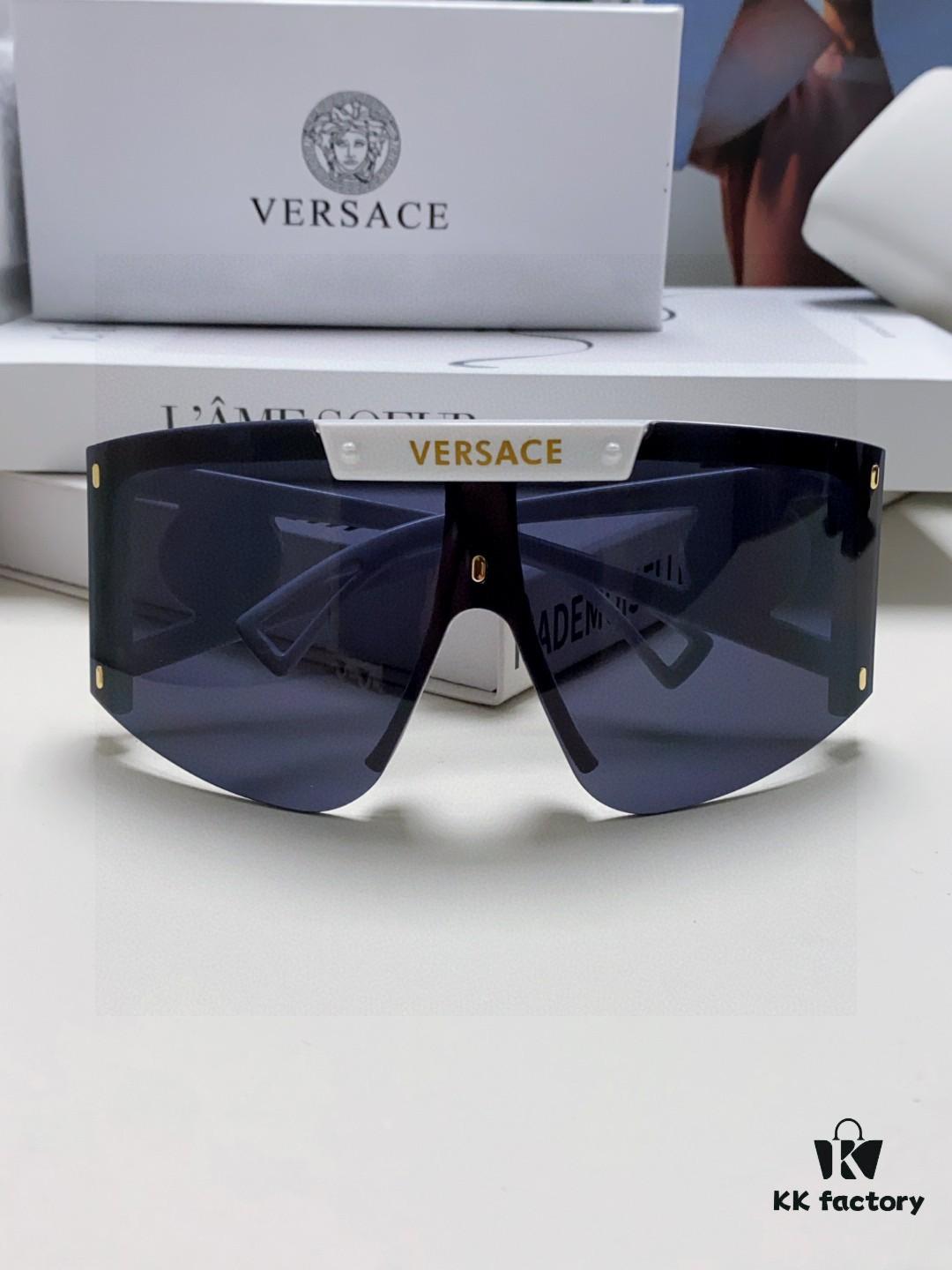 Versace 2025 New Arrival European and American Style One-Piece Sunglasses, Fashionable Oversized Hollow-Out Sunglasses for Men and Women