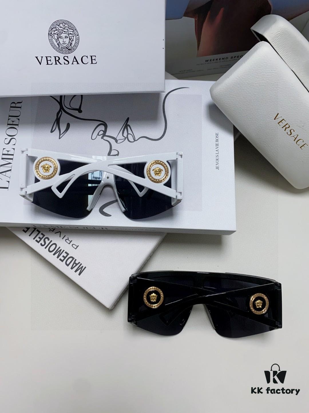 Versace 2025 New Arrival European and American Style One-Piece Sunglasses, Fashionable Oversized Hollow-Out Sunglasses for Men and Women