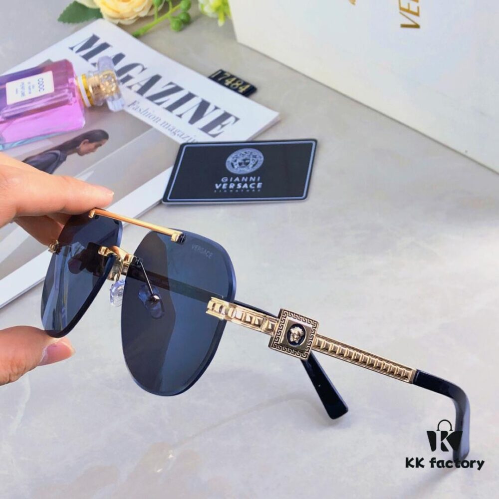 Versac* Sunglasses, Trendy Online Celebrity Glasses, European and American Style Double-Bridge Metal Fashion Goggle for Men and Women