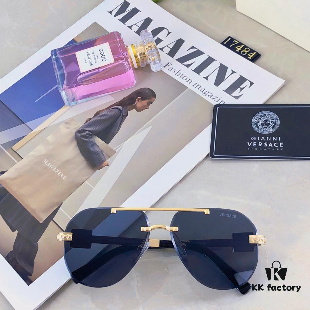 Versac* Sunglasses, Trendy Online Celebrity Glasses, European and American Style Double-Bridge Metal Fashion Goggle for Men and Women