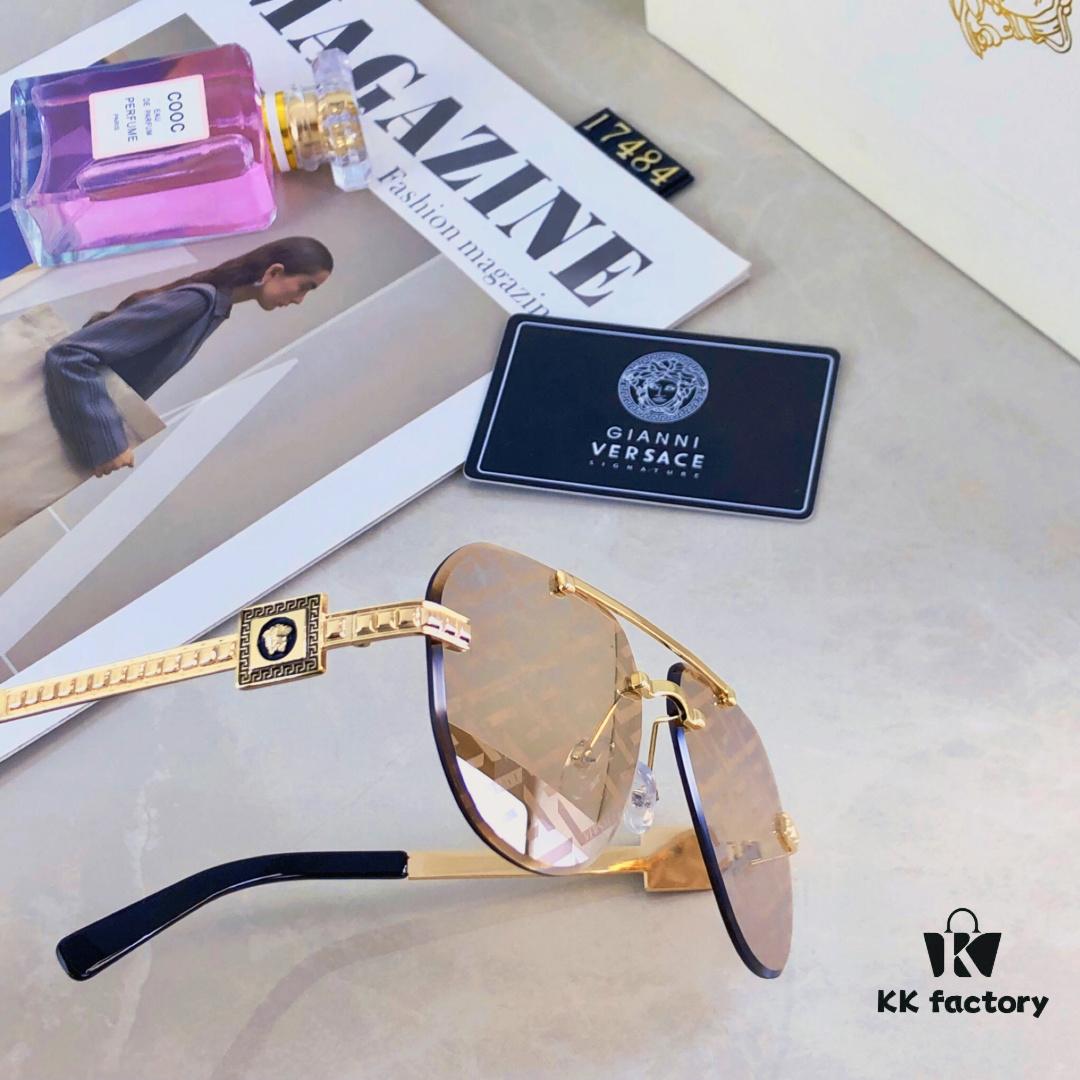 Versac* Sunglasses, Trendy Online Celebrity Glasses, European and American Style Double-Bridge Metal Fashion Goggle for Men and Women