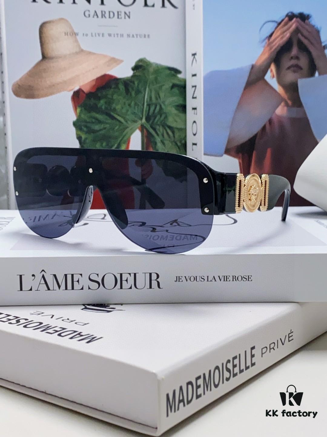 Versace Men's One-Piece Aviator Sunglasses, Retro Oversized Unisex Fashion Shades