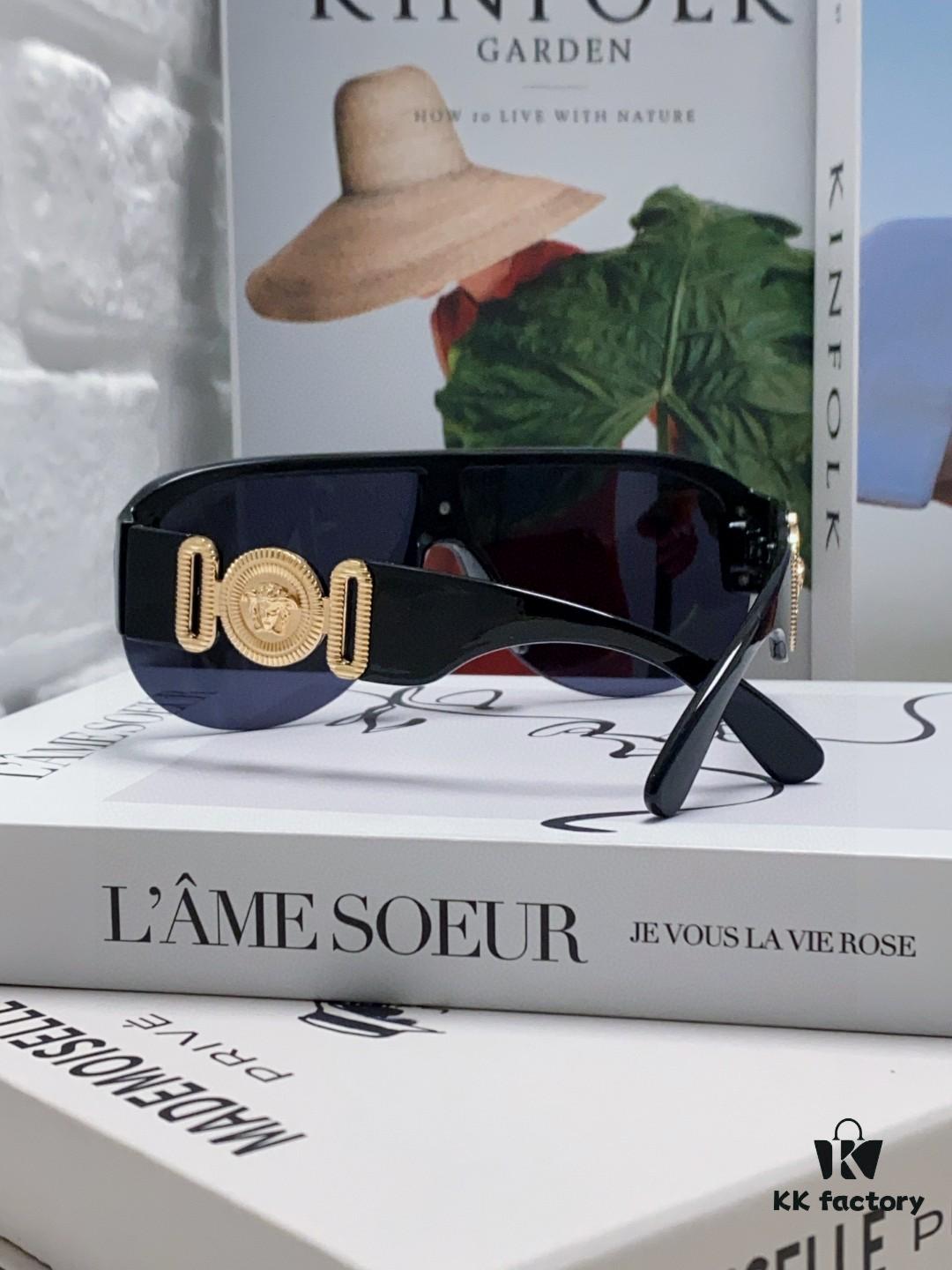 Versace Men's One-Piece Aviator Sunglasses, Retro Oversized Unisex Fashion Shades