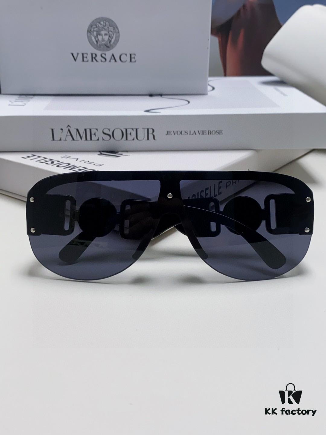 Versace Men's One-Piece Aviator Sunglasses, Retro Oversized Unisex Fashion Shades