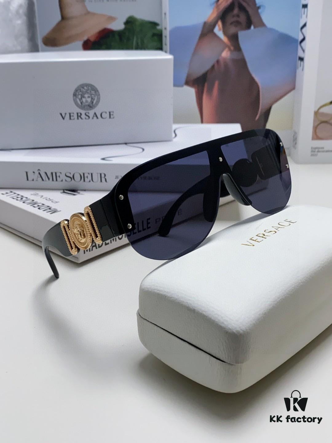 Versace Men's One-Piece Aviator Sunglasses, Retro Oversized Unisex Fashion Shades