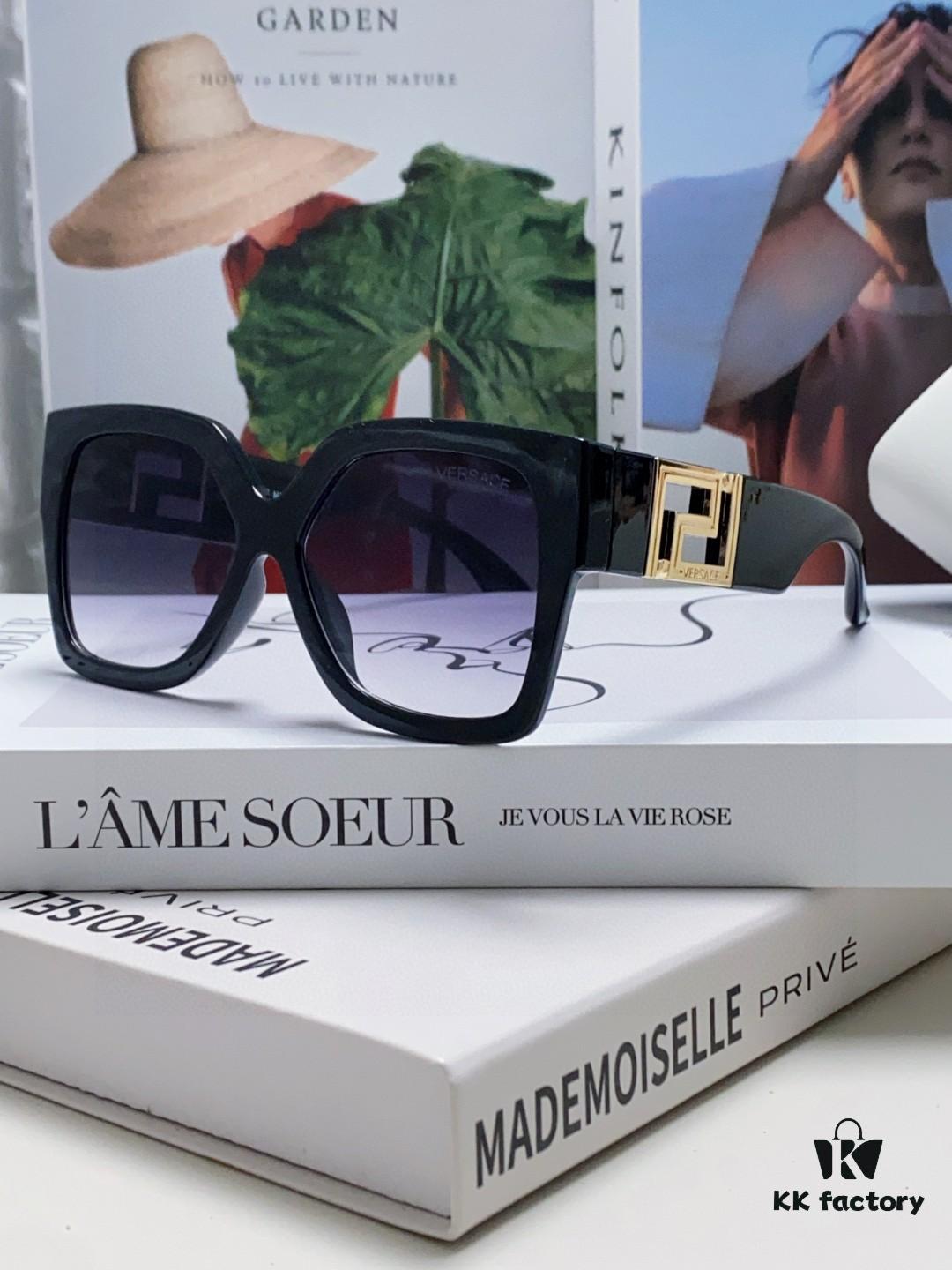 Versace 2025 Women's Trendy Avant-Garde Street-Style Oversized Square Sunglasses with Cut-Out Design, UV-Protective Fashion Sun Glasses