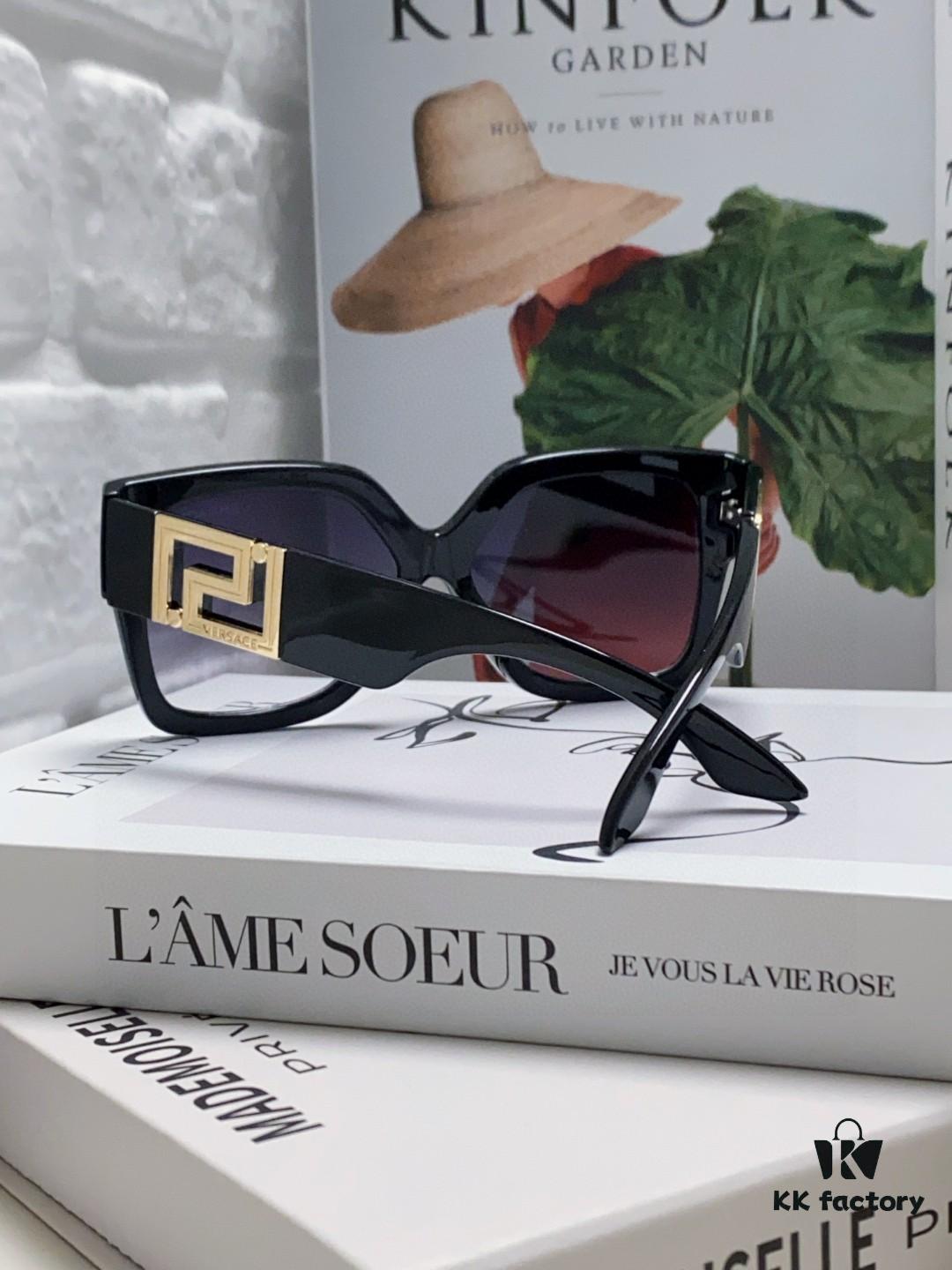 Versace 2025 Women's Trendy Avant-Garde Street-Style Oversized Square Sunglasses with Cut-Out Design, UV-Protective Fashion Sun Glasses