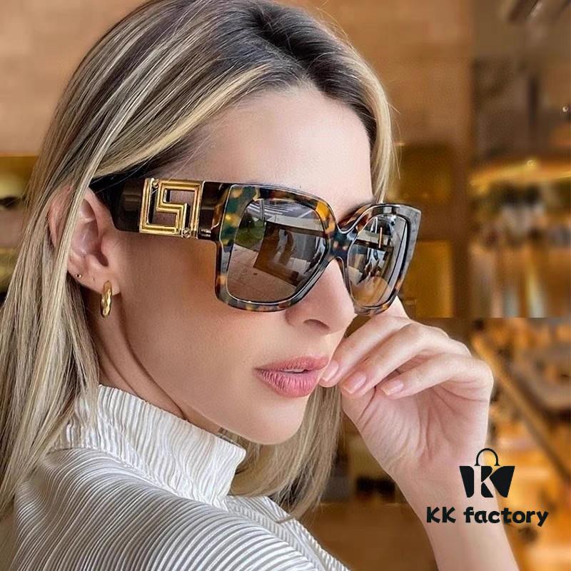 Versace 2025 Women's Sunglasses, Trendy Avant-Garde Street-Style Oversized Square Frame Sun Glasses with Cut-Out Design, UV-Protective Fashion Eyewear